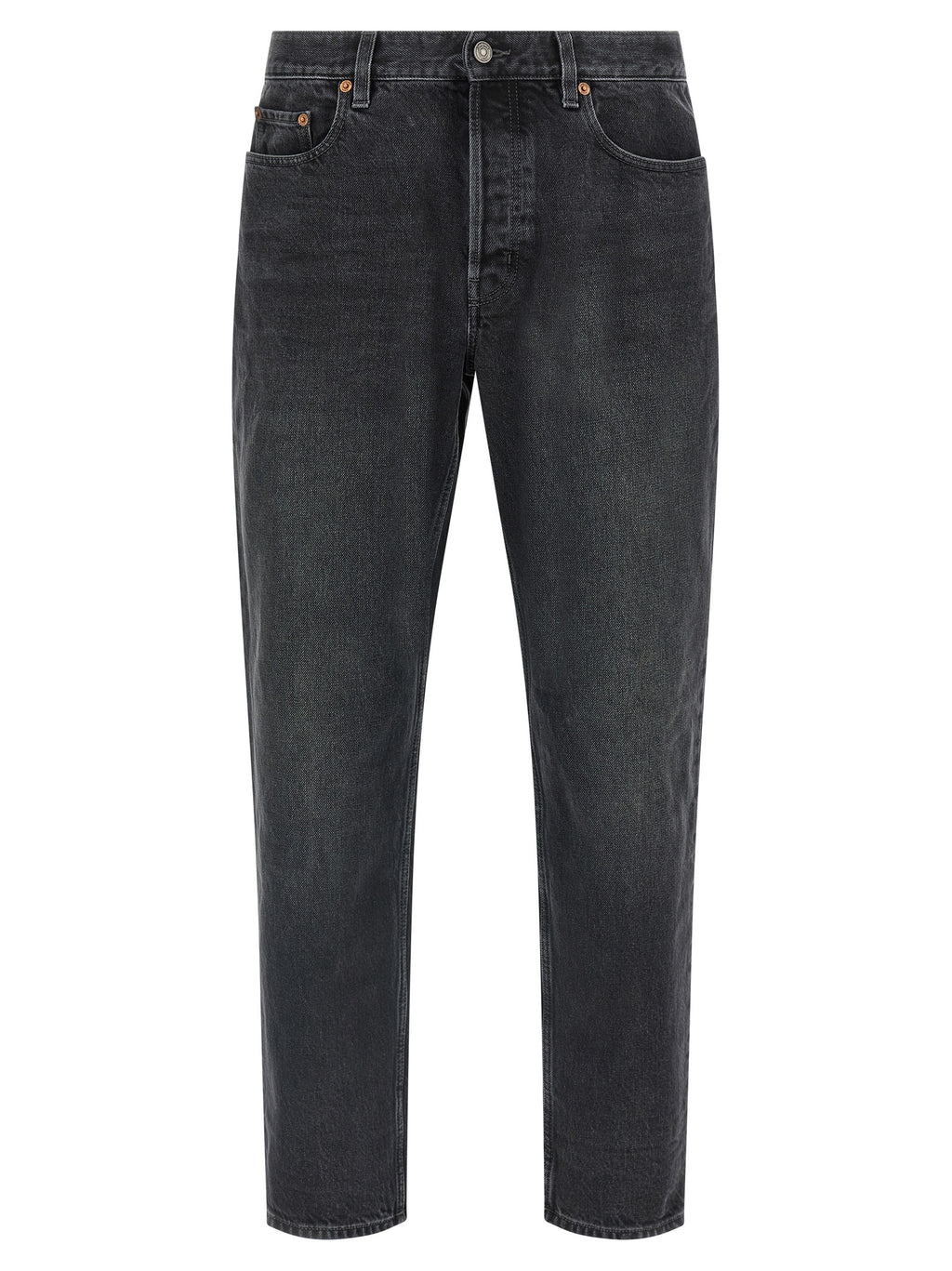 Jeans droits en coton noir de Saint Laurent, style classique, avec coupe droite, visibles sur le produit.