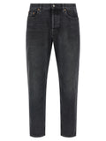 Jeans droits en coton noir de Saint Laurent, style classique, avec coupe droite, visibles sur le produit.