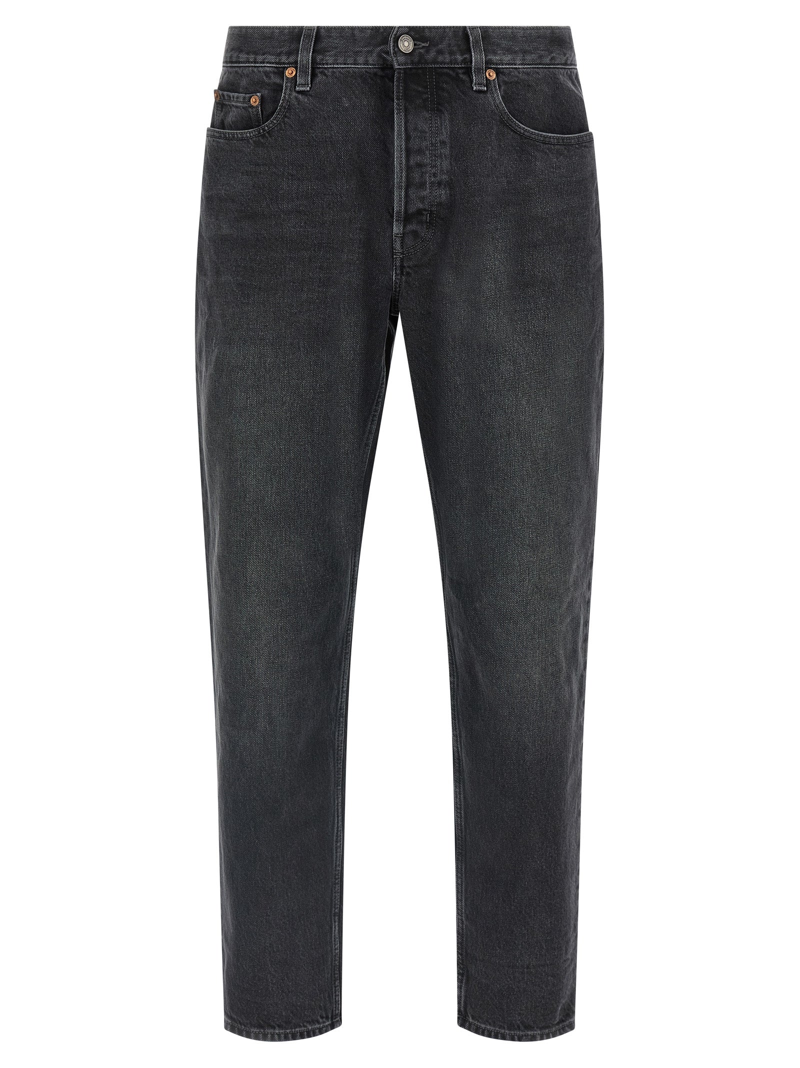 Jeans droits en coton noir de Saint Laurent, style classique, avec coupe droite, visibles sur le produit.