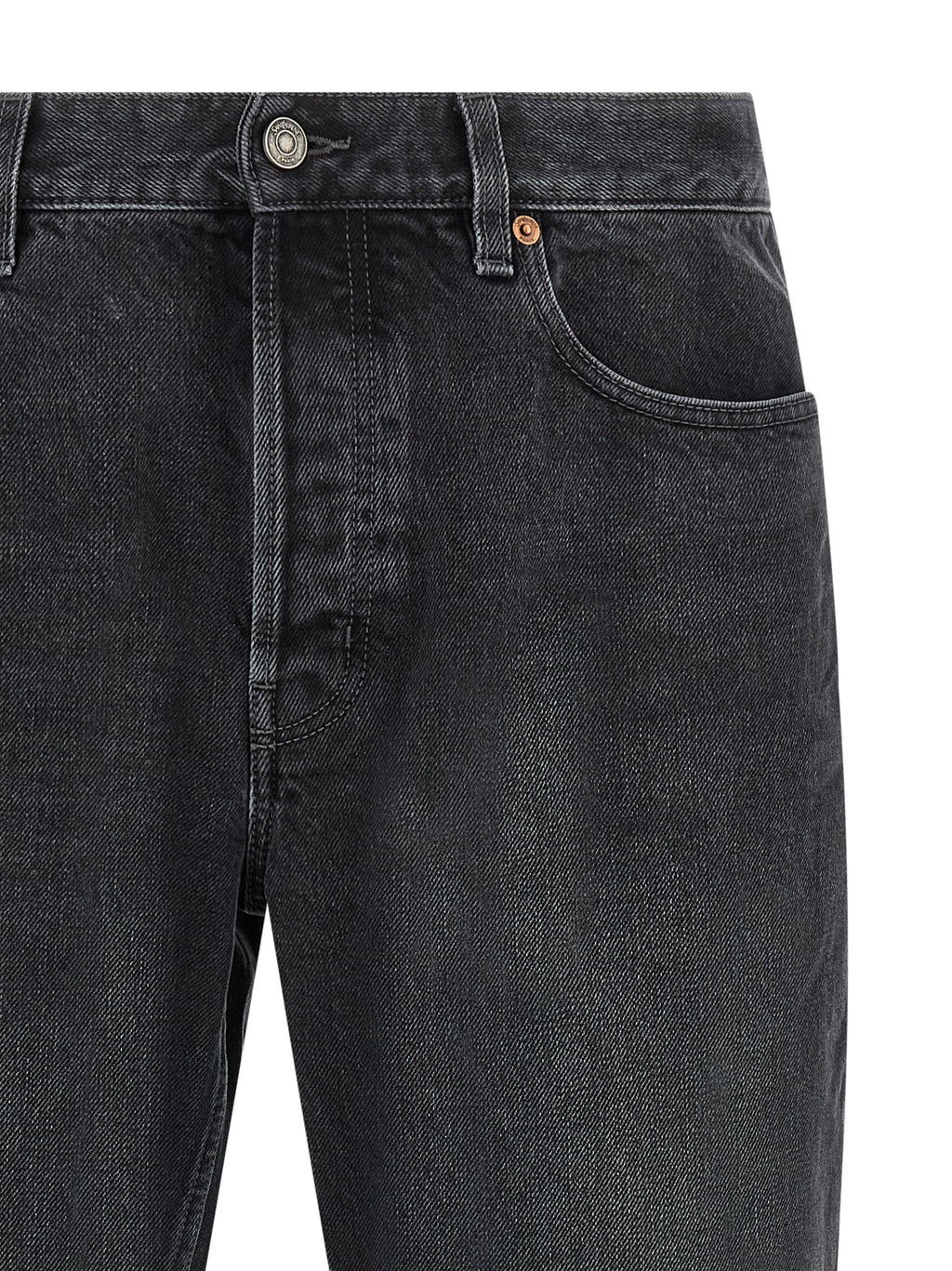 Jeans droits en coton noir de Saint Laurent, style classique, coupe droite, vue de face avec détails de la poche et de la taille.