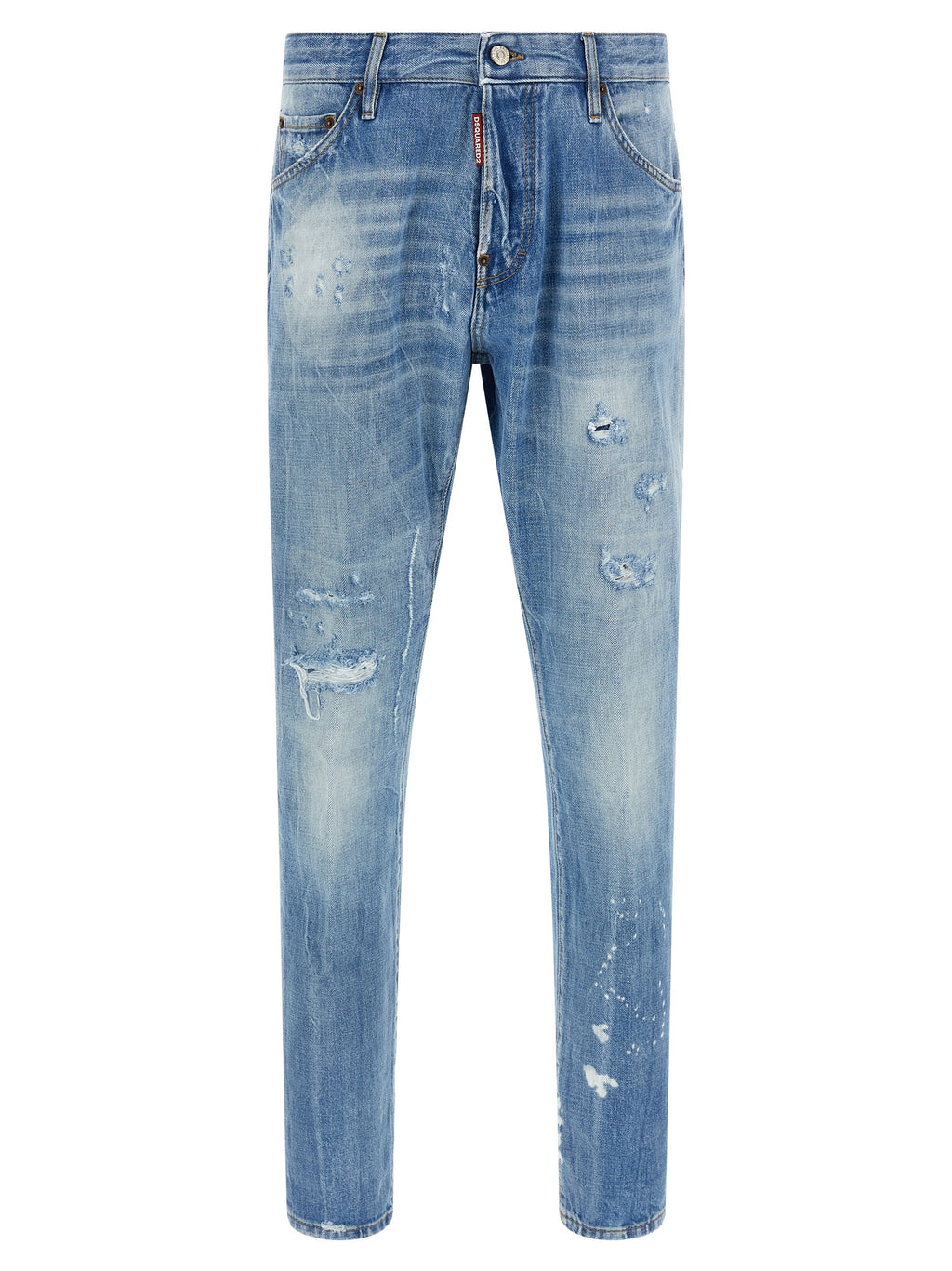 Jeans en coton bleu à coupe droite de Dsquared², détail visuel des poches et de la texture du tissu.