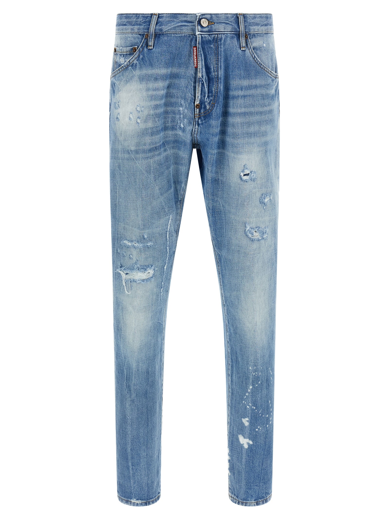 Jeans en coton bleu à coupe droite de Dsquared², détail visuel des poches et de la texture du tissu.