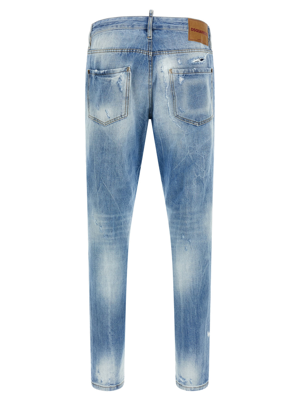 Jeans droits en coton bleu Dsquared², style classique, visible avec fermeture éclair et poches avant.