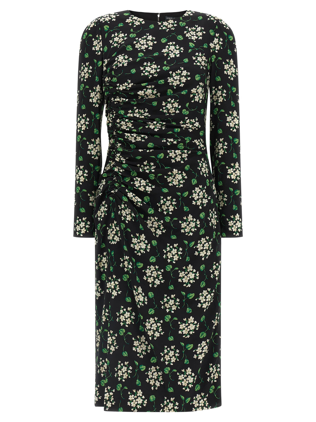 Robe midi synthétique noire Dolce & Gabbana, élégante et ajustée, avec des détails sophistiqués visible sur cette image.