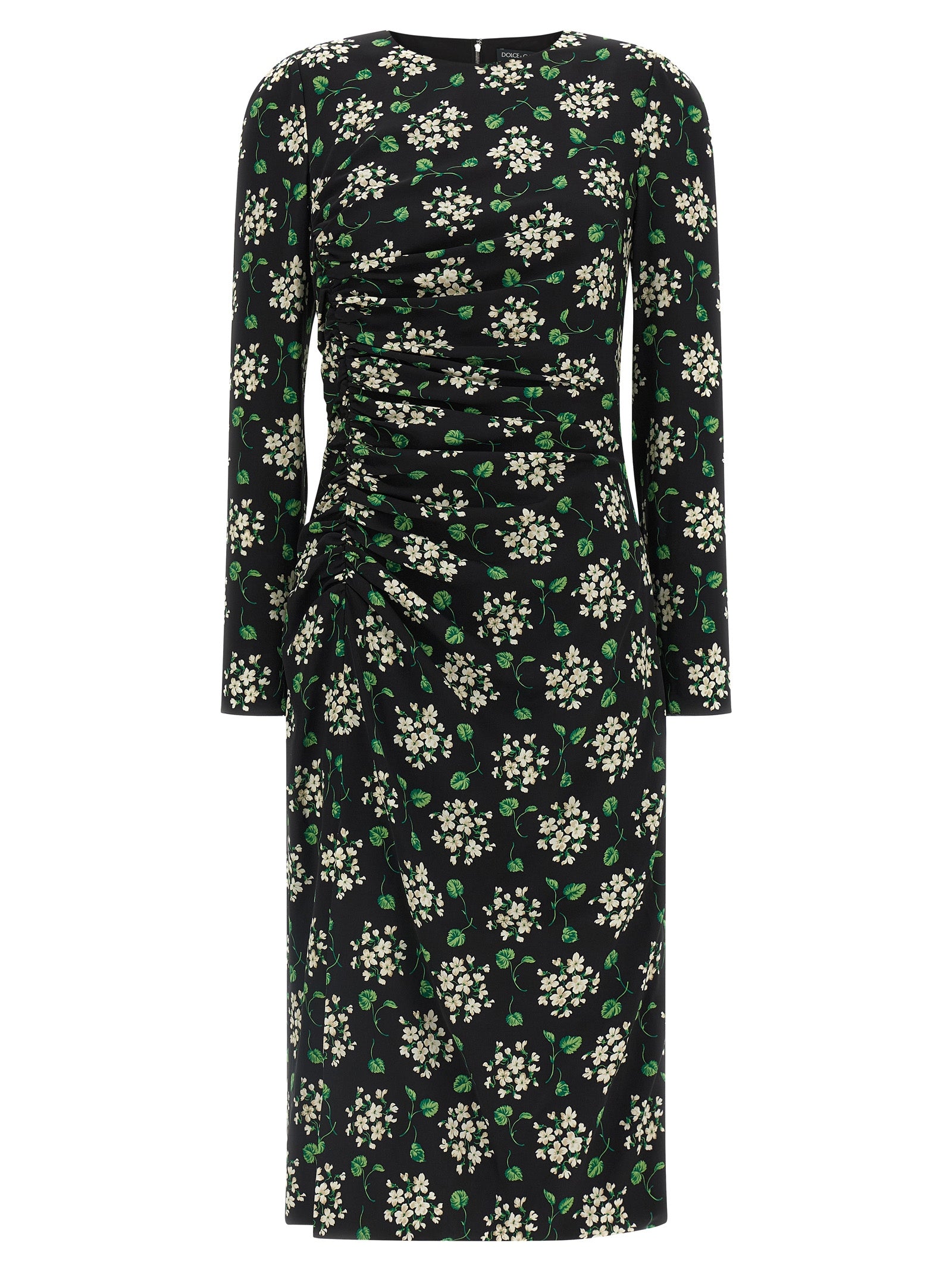 Robe midi synthétique noire Dolce & Gabbana, élégante et ajustée, avec des détails sophistiqués visible sur cette image.