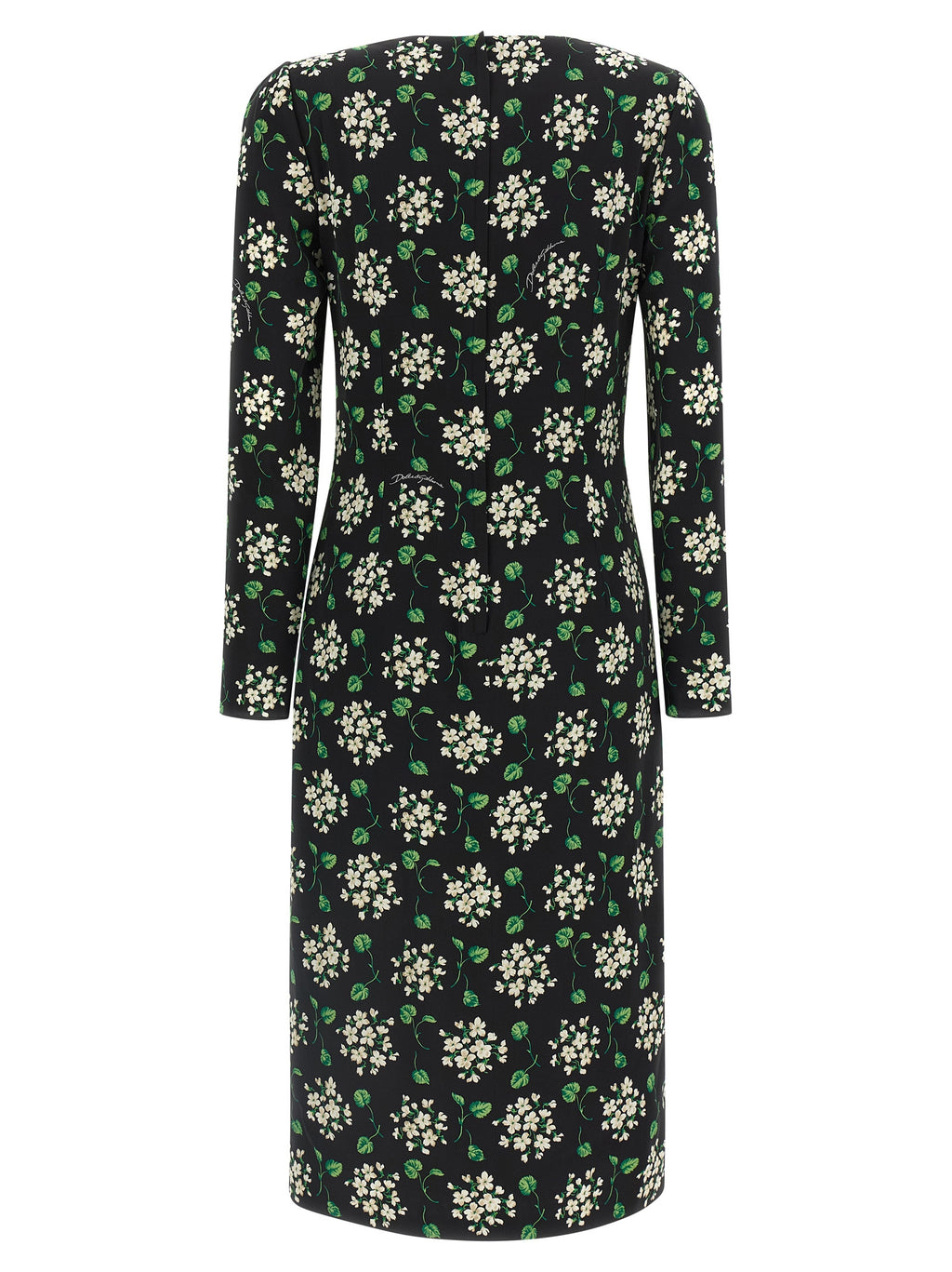 Robe midi synthétique noire de Dolce & Gabbana, élégante et ajustée, avec détails sophistiqués.