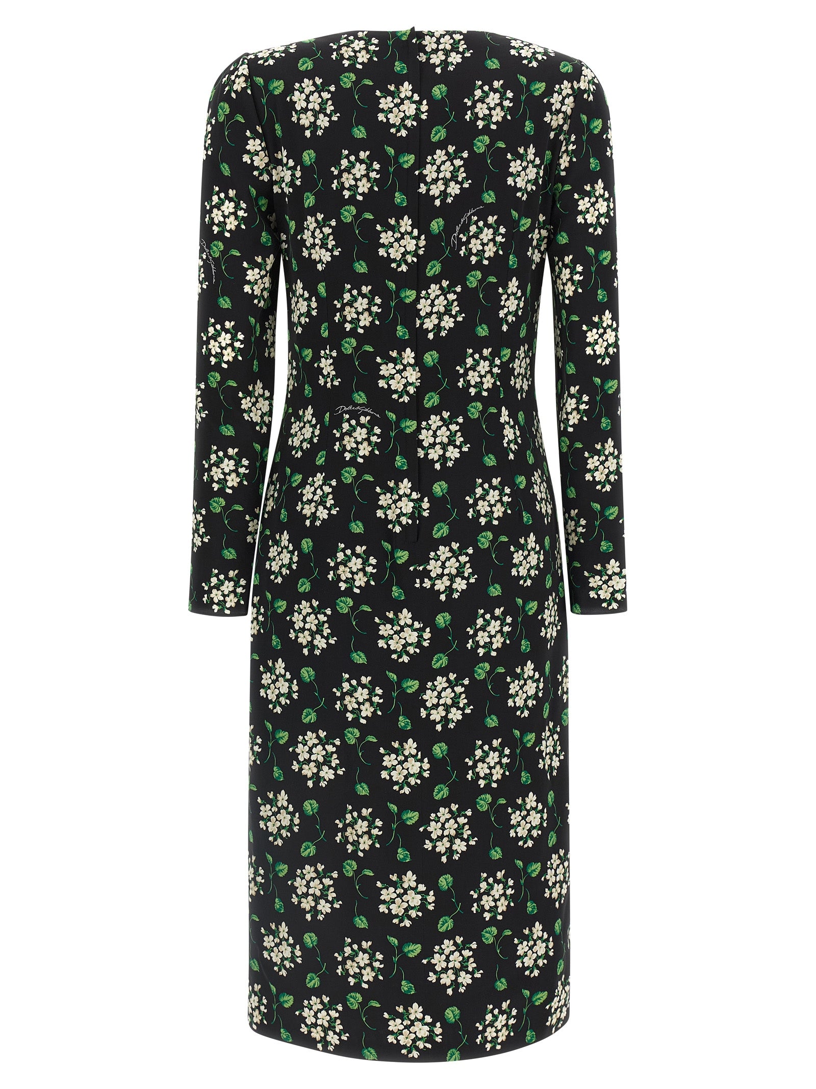 Robe midi synthétique noire de Dolce & Gabbana, élégante et ajustée, avec détails sophistiqués.