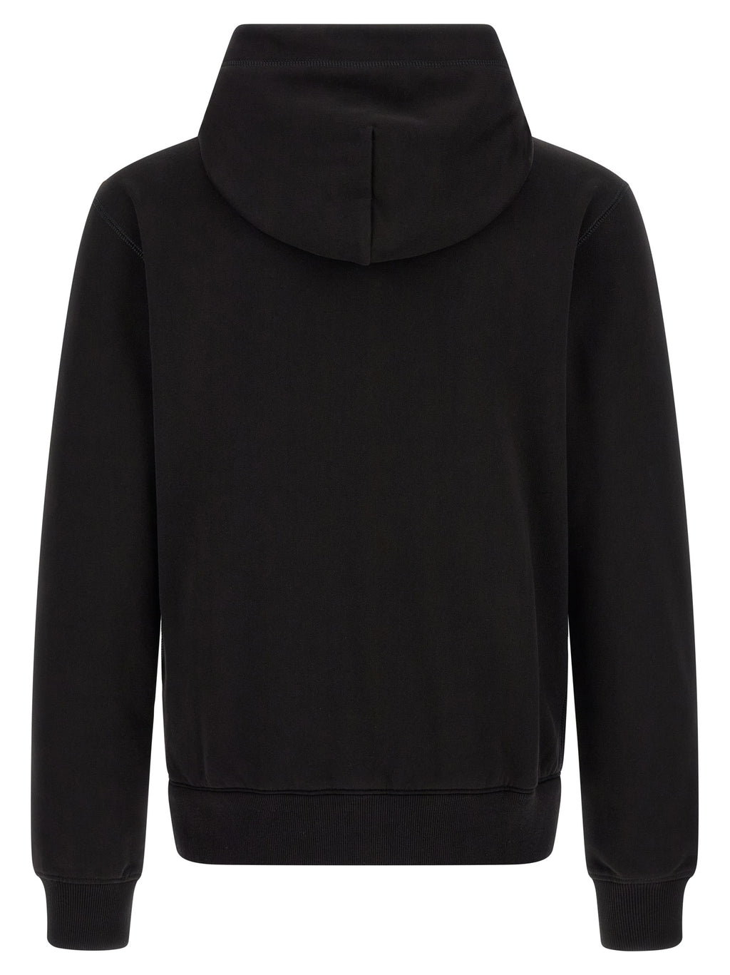Sweat-shirt en coton noir Dolce & Gabbana avec logo en relief, porté sur mannequin, vue de face.