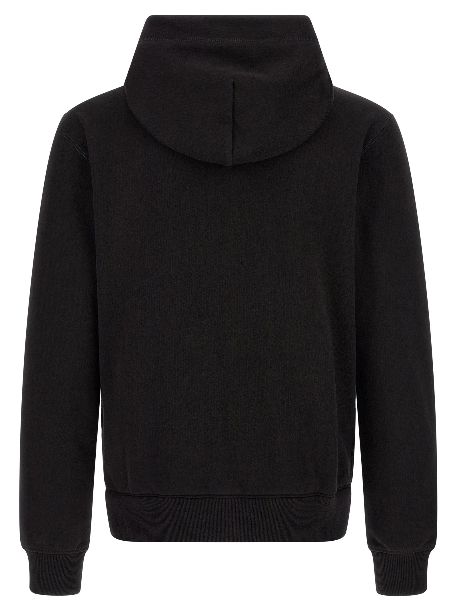 Sweat-shirt en coton noir Dolce & Gabbana avec logo en relief, porté sur mannequin, vue de face.