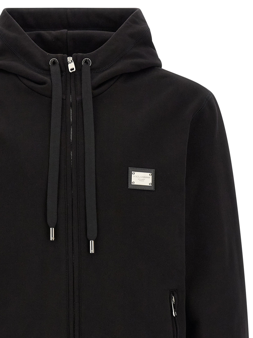 Sweatshirt noir en coton de Dolce & Gabbana, vêtement décontracté pour homme, avec logo discret sur la poitrine.