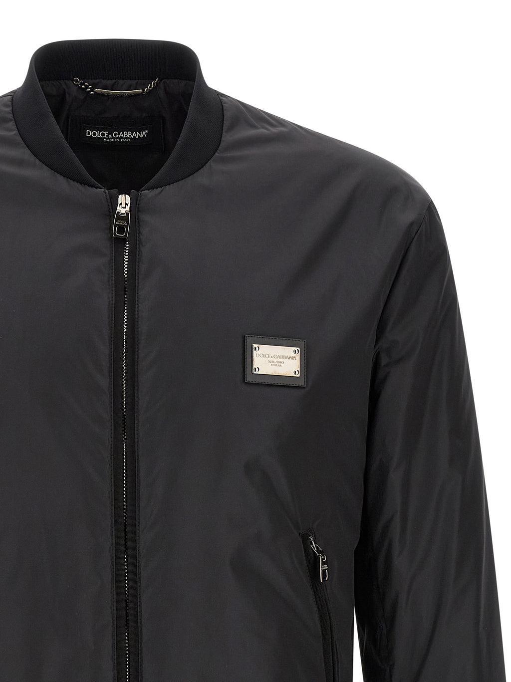 Veste bomber noire en polyamide de Dolce & Gabbana, style élégant et moderne avec finition soignée.
