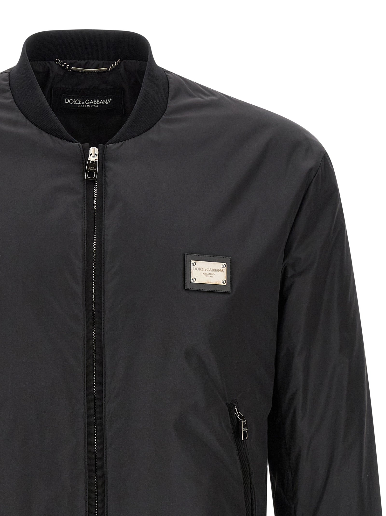 Veste bomber noire en polyamide de Dolce & Gabbana, style élégant et moderne avec finition soignée.