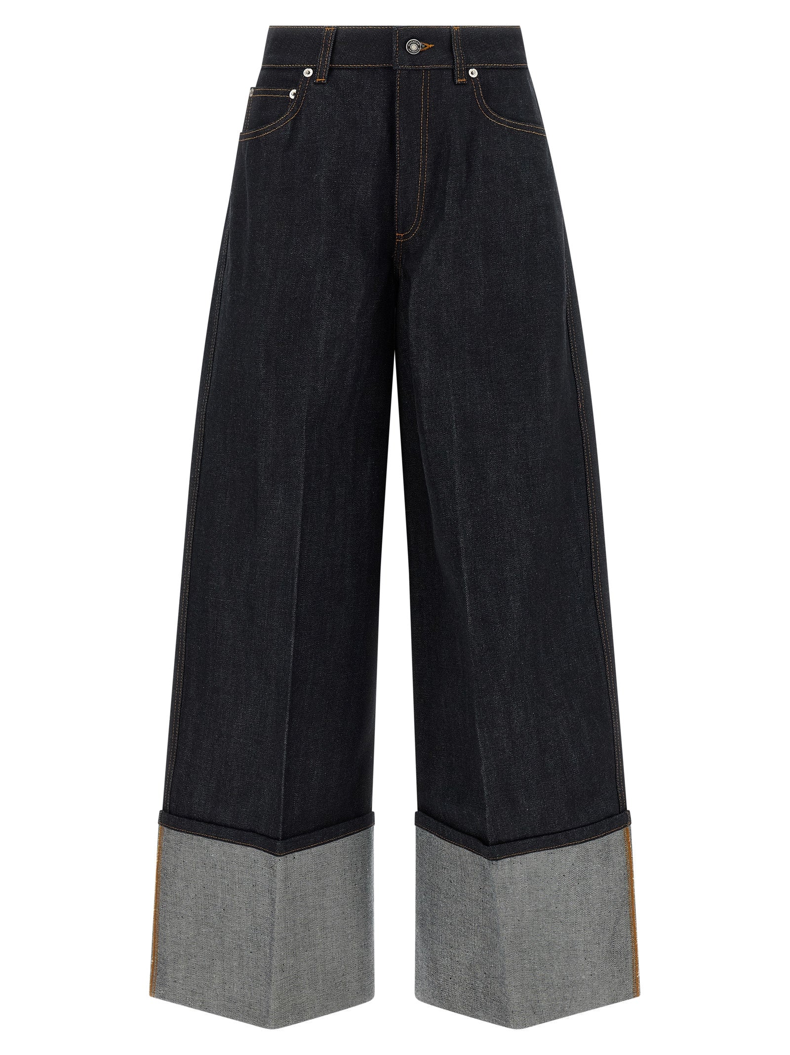 Jean évasé en coton bleu Givenchy, coupe fluide et tendance, détails modernes pour un style chic et décontracté.