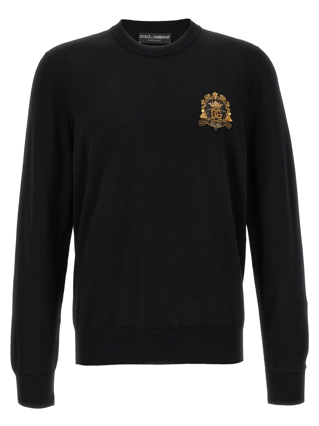 Cardigan noir en laine vierge de Dolce & Gabbana, vue de face, détails du tissu et coupe élégante.