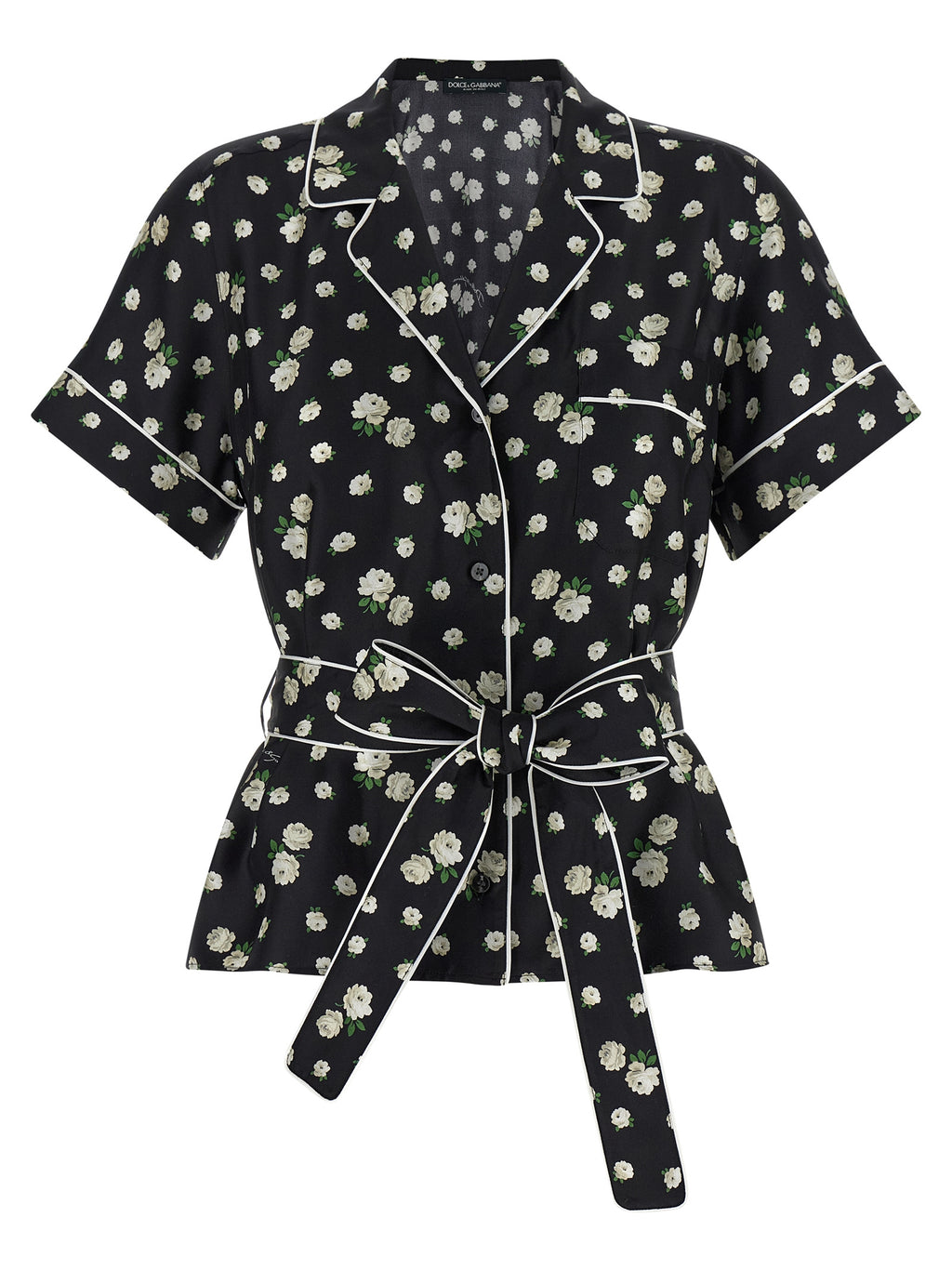 Chemise en soie noire Dolce & Gabbana avec col classique et manches longues, élégante et raffinée.