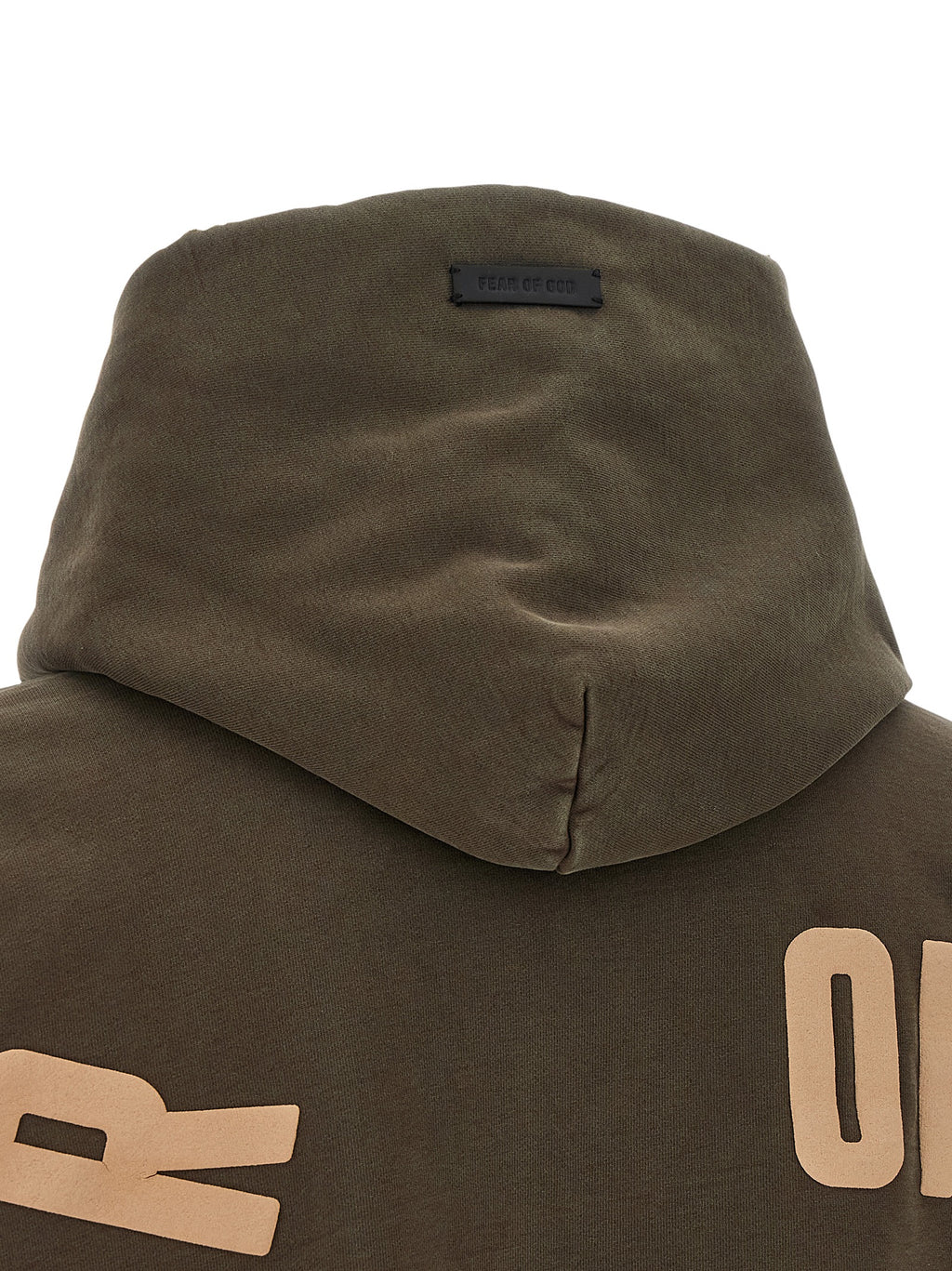 Sweatshirt en coton marron de Fear Of God, style décontracté, avec logo discret, porté sur un mannequin.