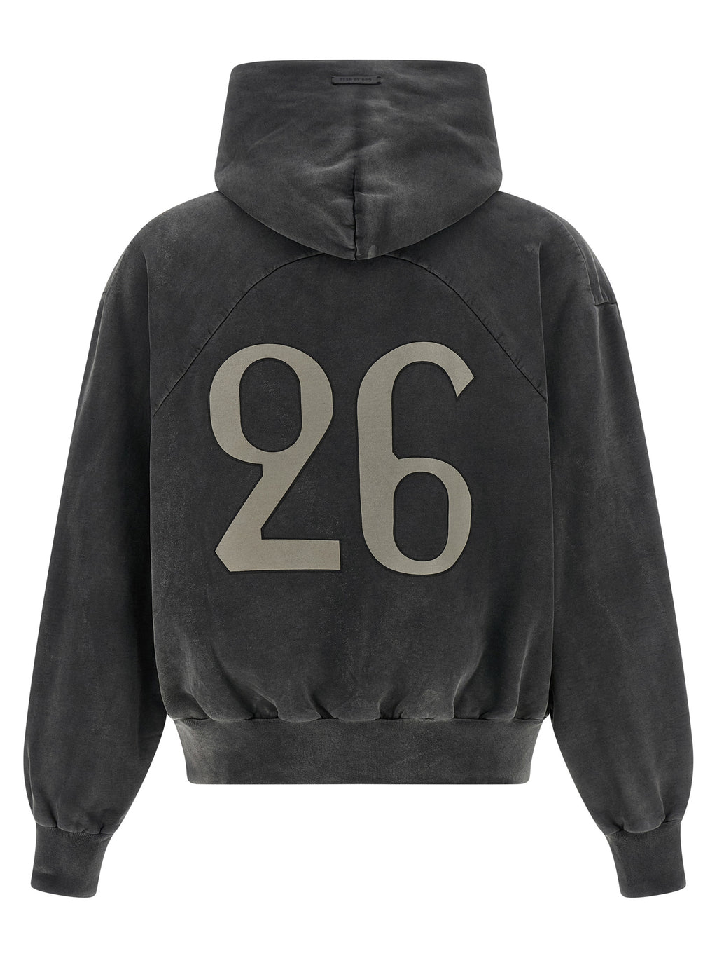Sweatshirt en coton noir de Fear Of God, style décontracté avec logo discret, porté sur un mannequin.