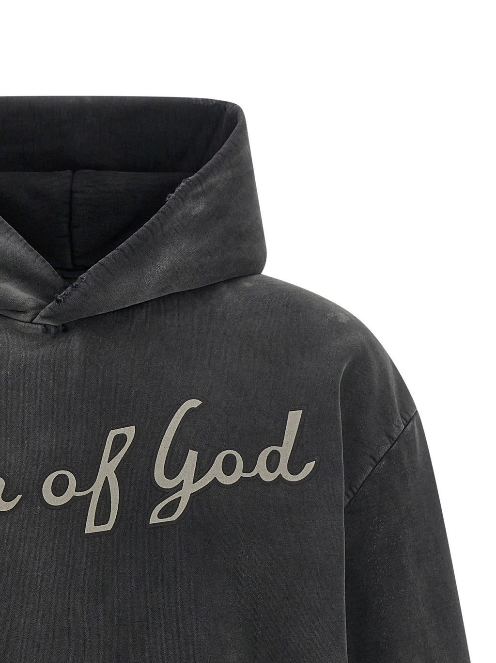 Sweatshirt en coton noir de Fear Of God, coupe décontractée, logo discret, porté sur un mannequin blanc.