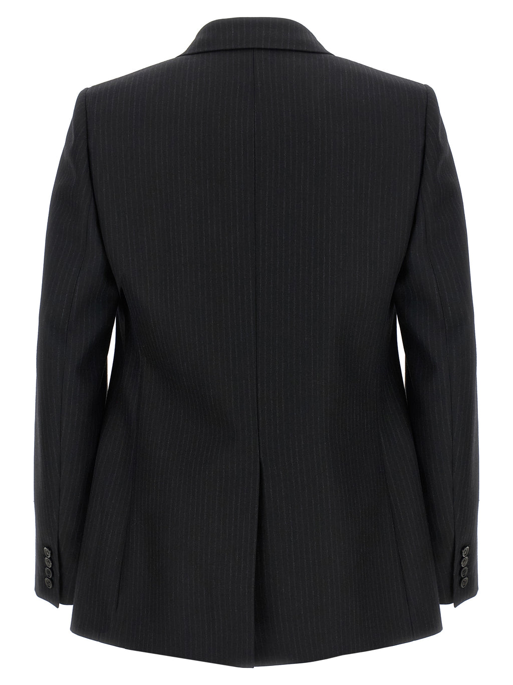 Blazer en laine noire Saint Laurent pour homme, coupe classique avec revers en satin et poches latérales élégantes.