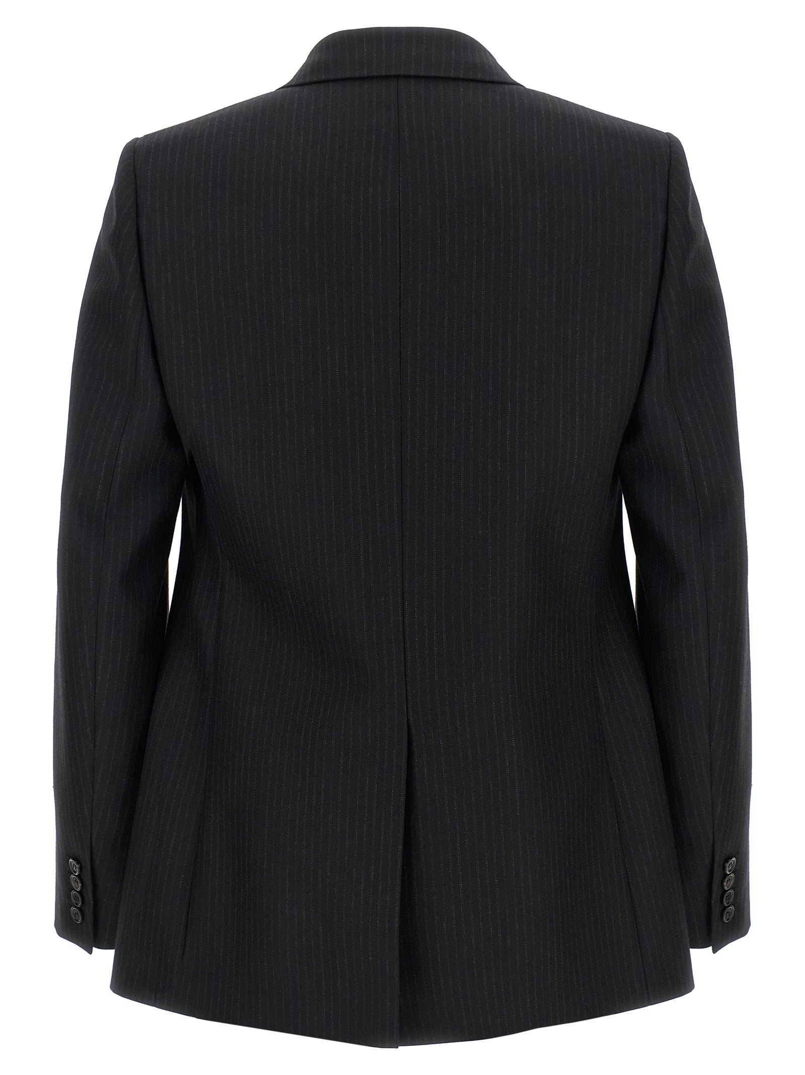 Blazer en laine noire Saint Laurent pour homme, coupe classique avec revers en satin et poches latérales élégantes.