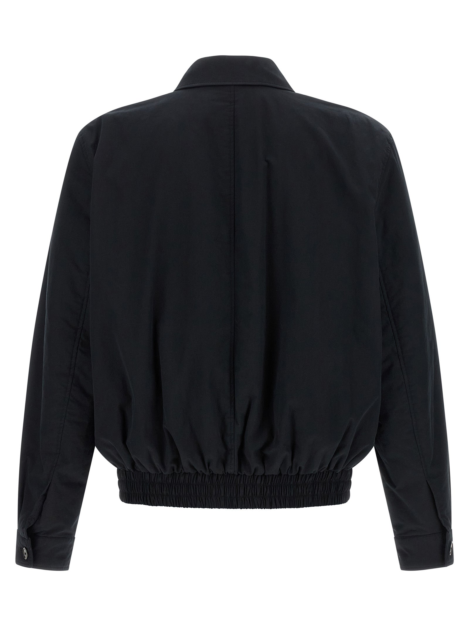 Veste en coton noire Saint Laurent, coupe-shell, avec fermeture à glissière et col montant, vue de face.