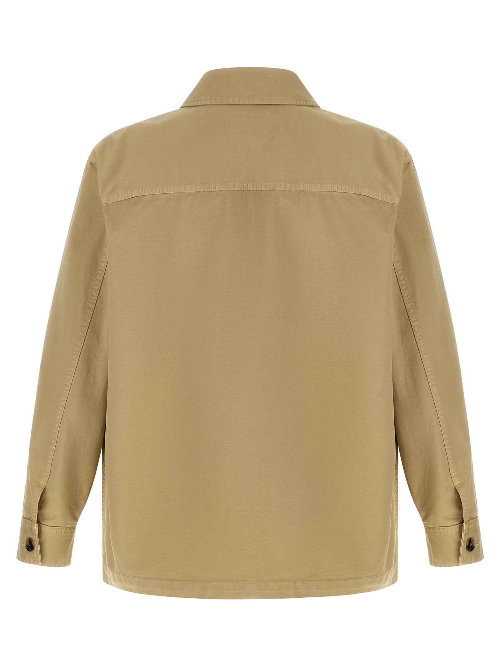 Blouse en coton beige de Saint Laurent, élégante et décontractée, avec col classique et manches longues, vue de face.