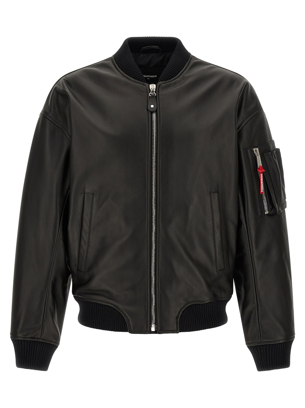 Veste en cuir noire Dsquared² pour homme, avec détails en cuir et coupe ajustée, visible sur l'image.