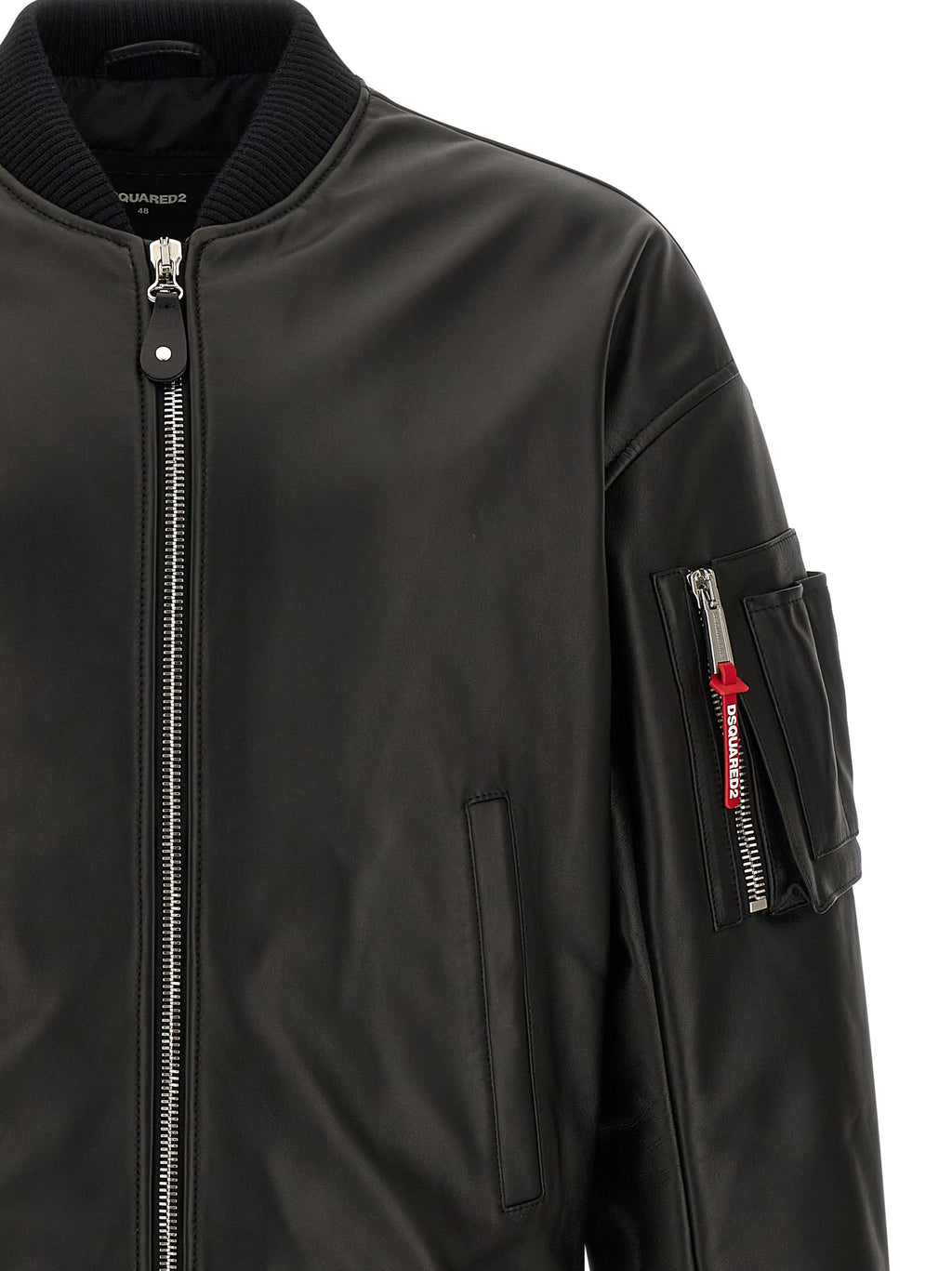 Veste en cuir noir Dsquared² pour homme, coupe moderne avec détails en cuir véritable, style élégant et tendance.