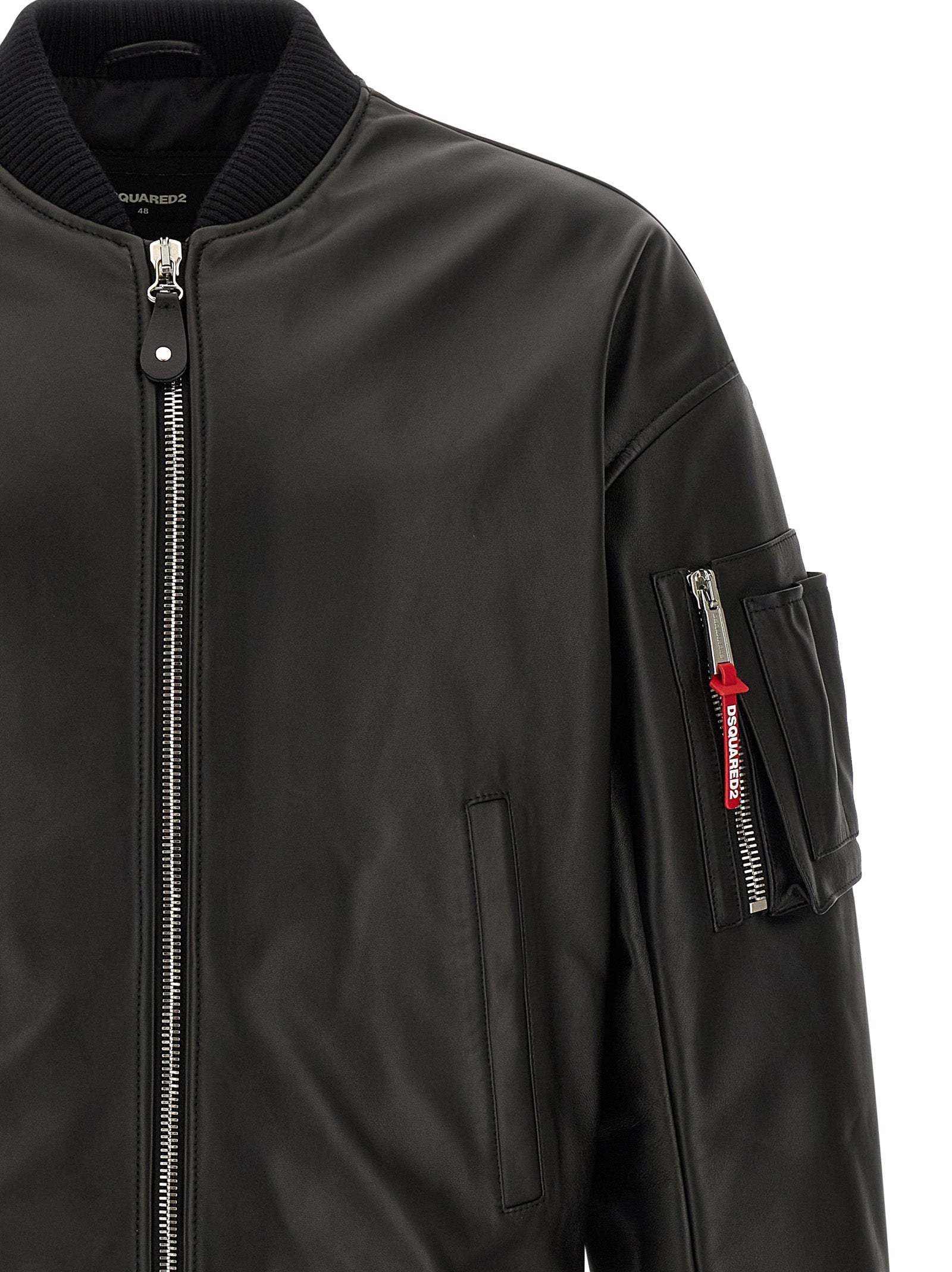 Veste en cuir noir Dsquared² pour homme, coupe moderne avec détails en cuir véritable, style élégant et tendance.