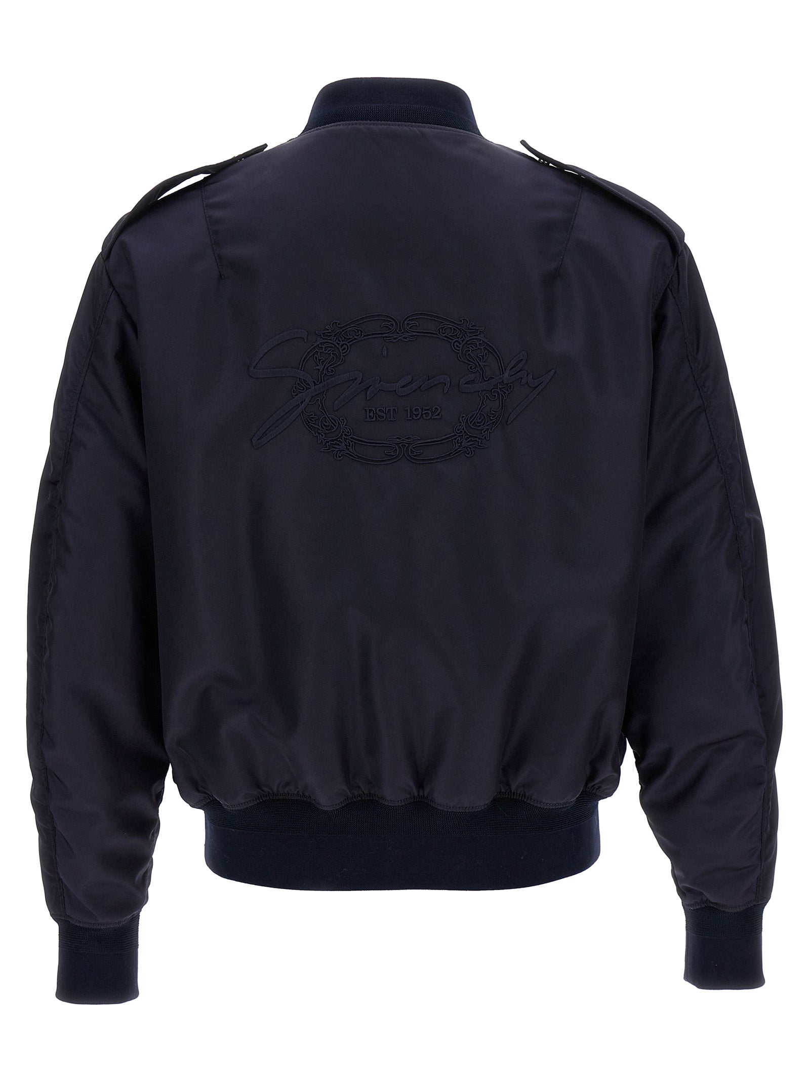 Veste bomber bleue en polyamide de Givenchy, coupe moderne avec fermeture éclair et col côtelé.