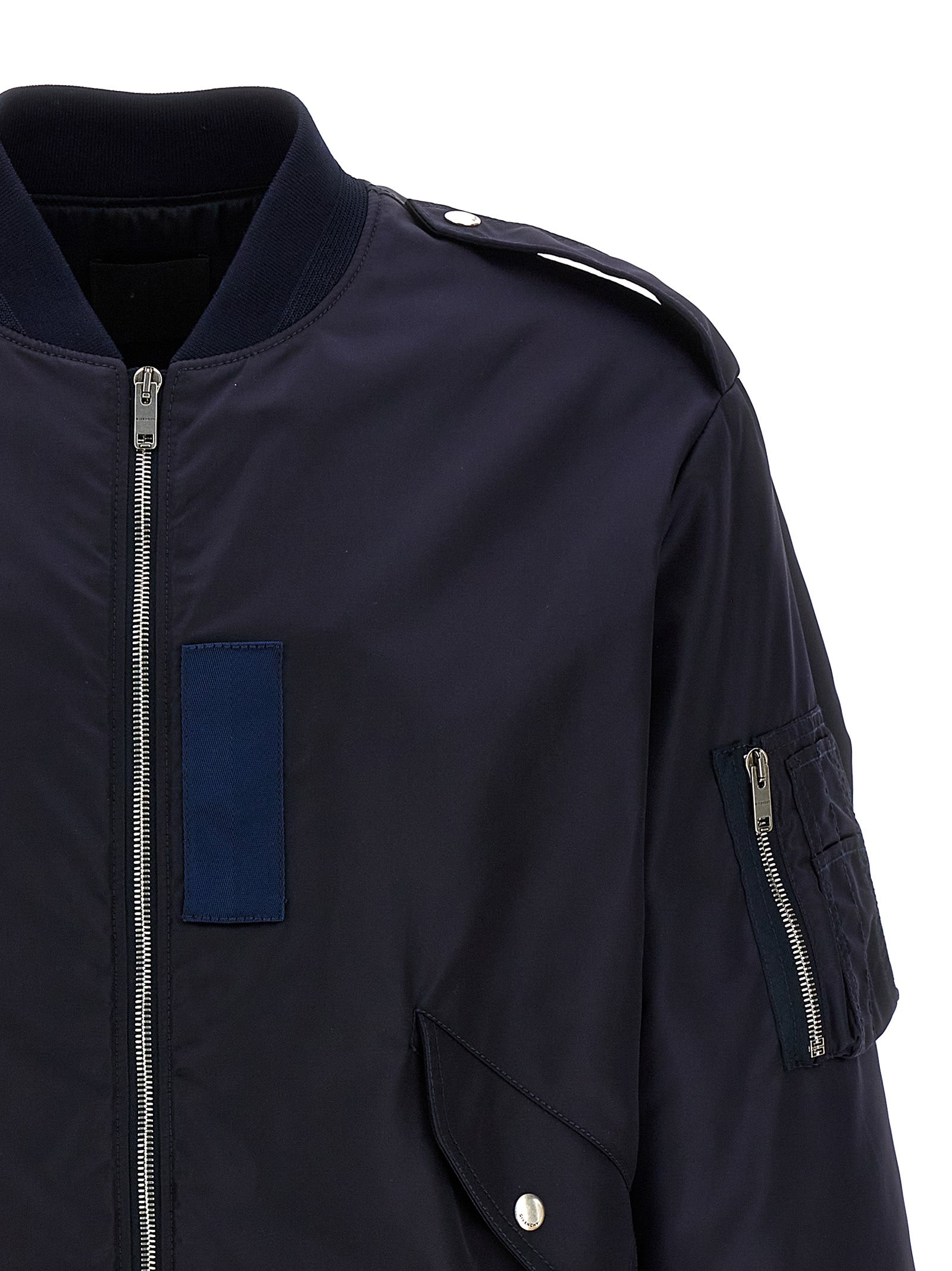 Veste bomber bleue en polyamide de Givenchy, style élégant avec fermeture éclair et col montant.