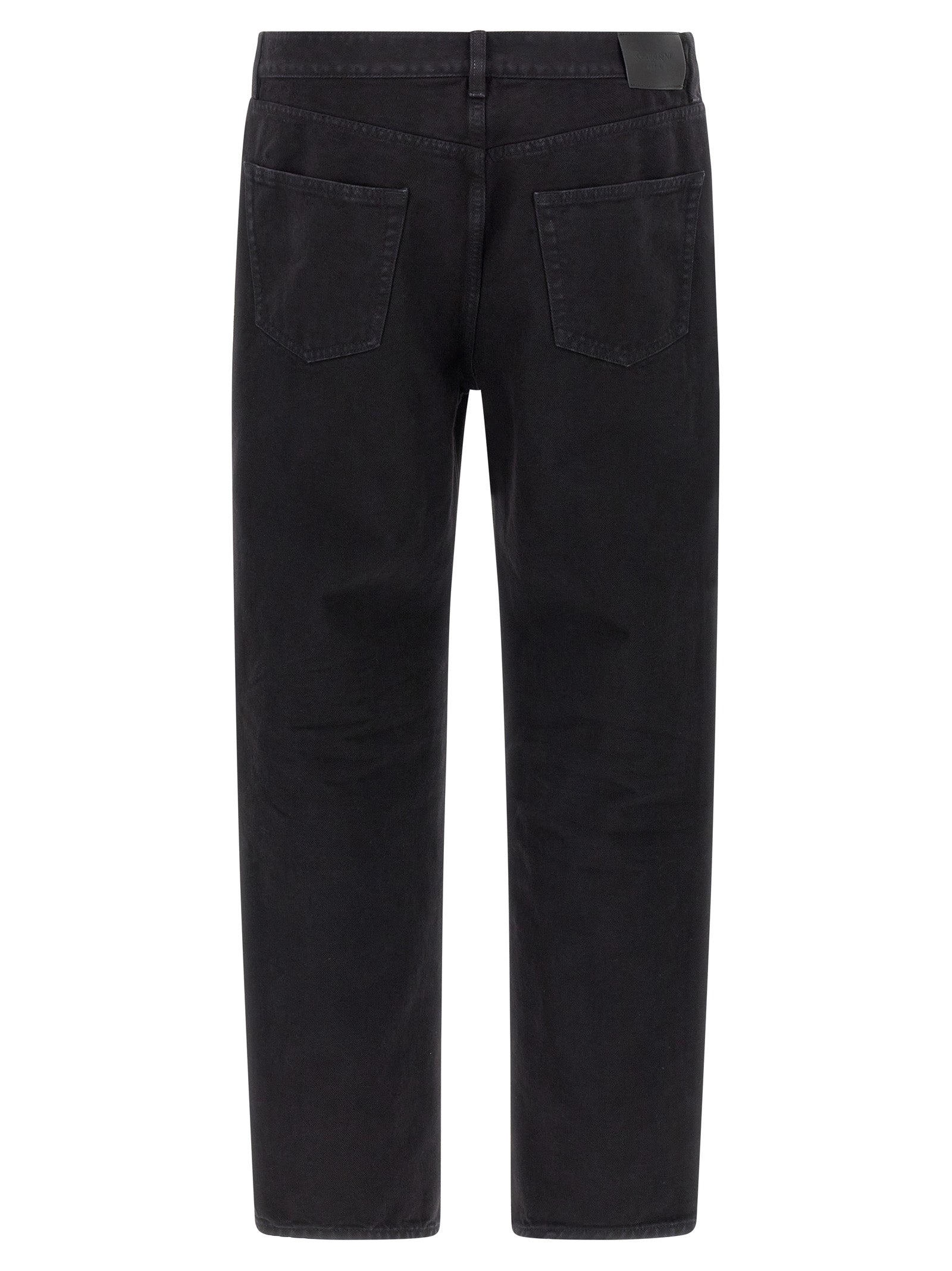 Jean droit en coton noir de Saint Laurent, denim élégant et classique, visible avec une coupe droite et une finition soignée.