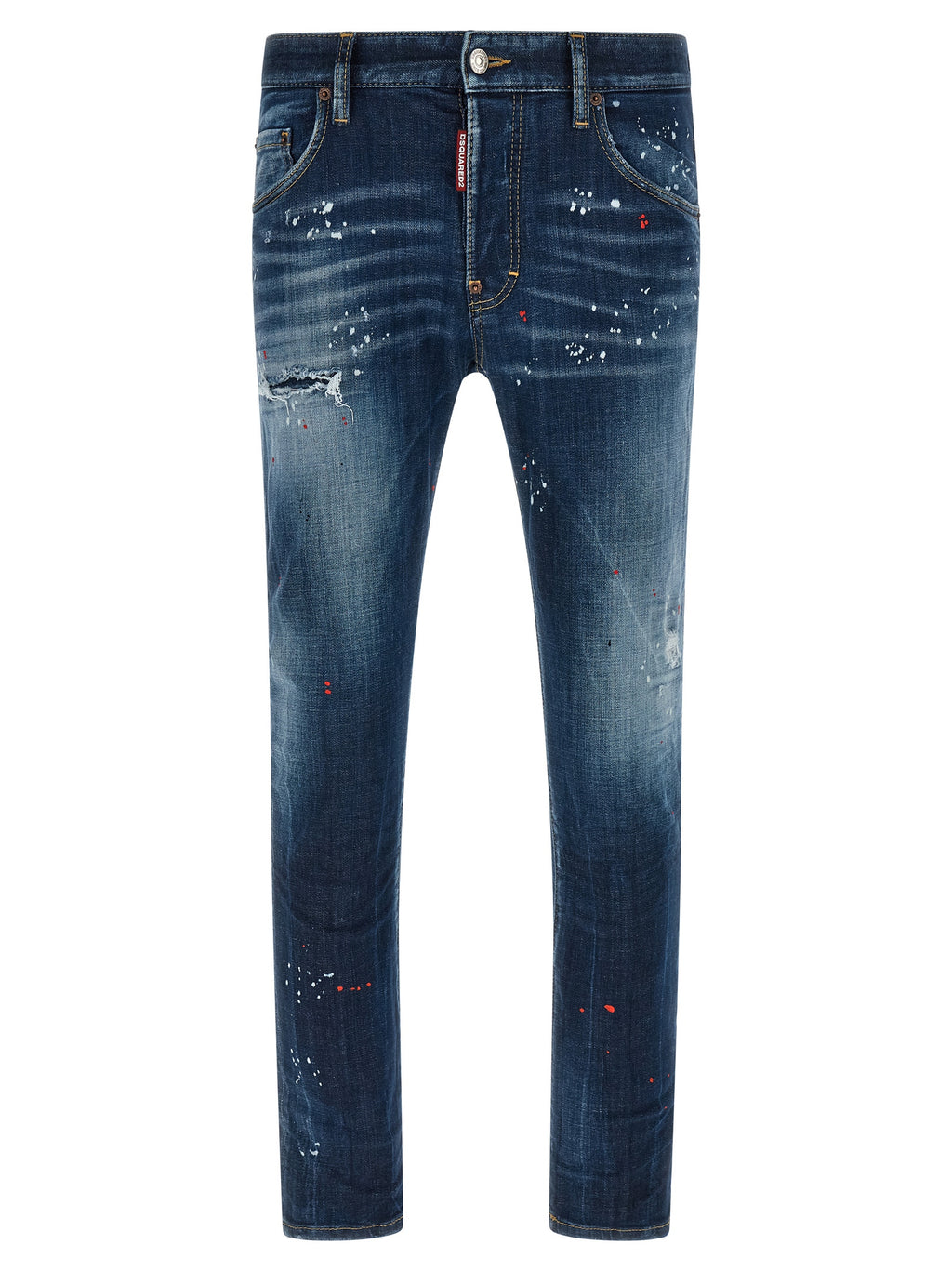 Jeans en coton bleu Dsquared² avec coupe classique, visibles avec détails de coutures et poches en denim.