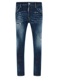 Jeans en coton bleu Dsquared² avec coupe classique, visibles avec détails de coutures et poches en denim.
