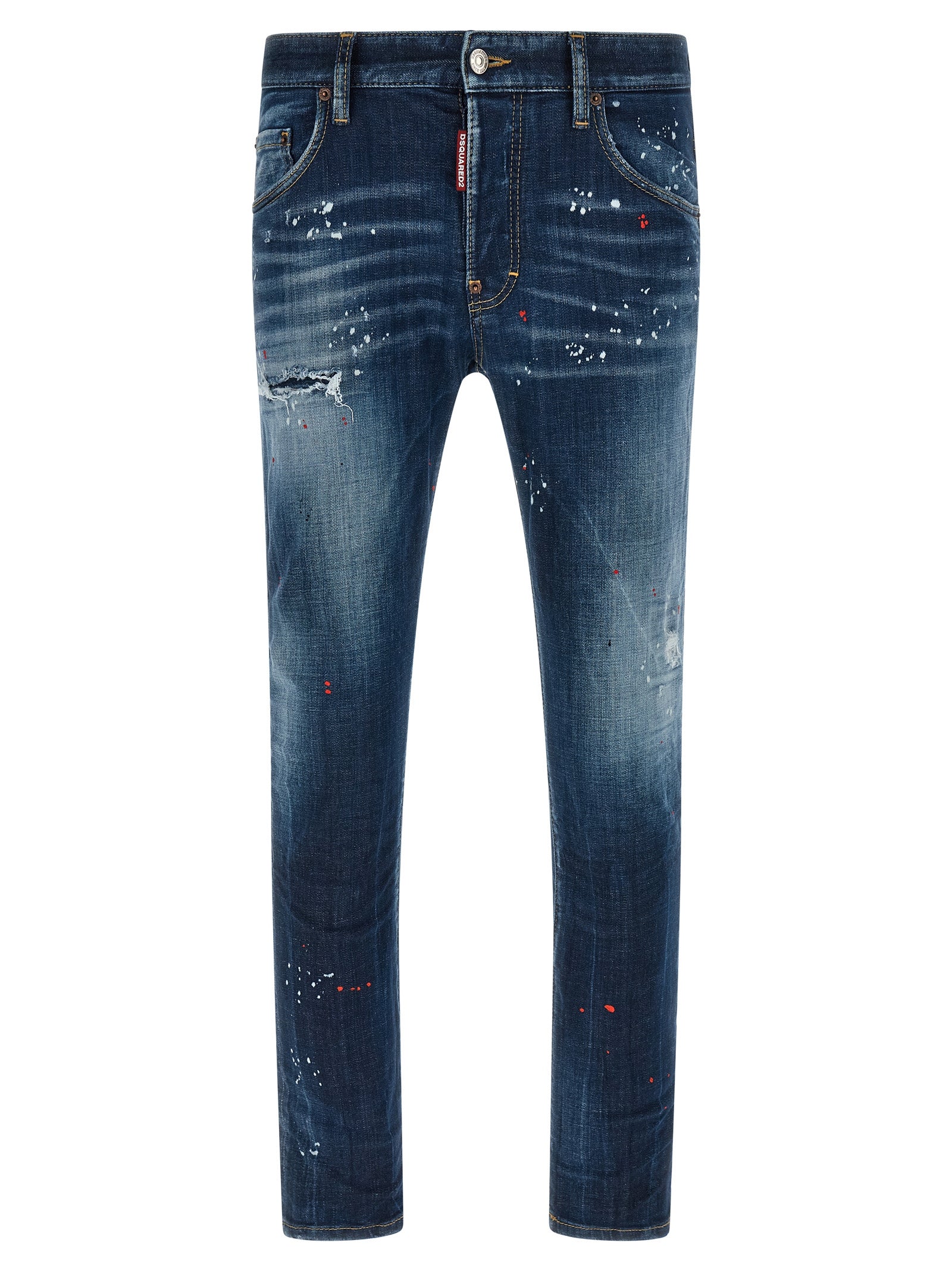 Jeans en coton bleu Dsquared² avec coupe classique, visibles avec détails de coutures et poches en denim.