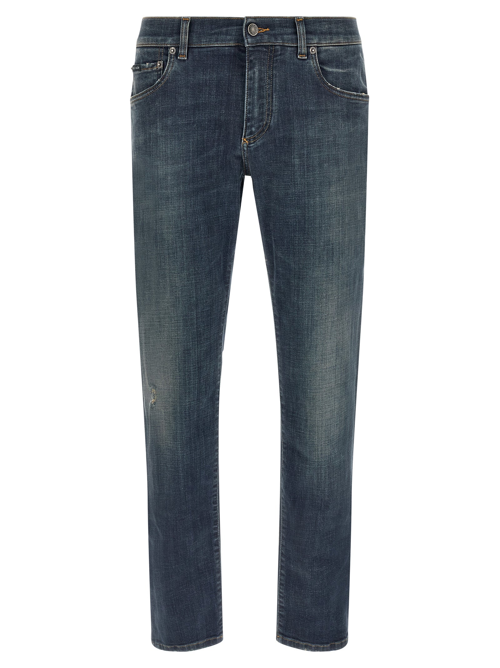 Jeans droits en coton bleu de Dolce & Gabbana, style classique, visible détail de la coupe droite et de la texture du tissu.
