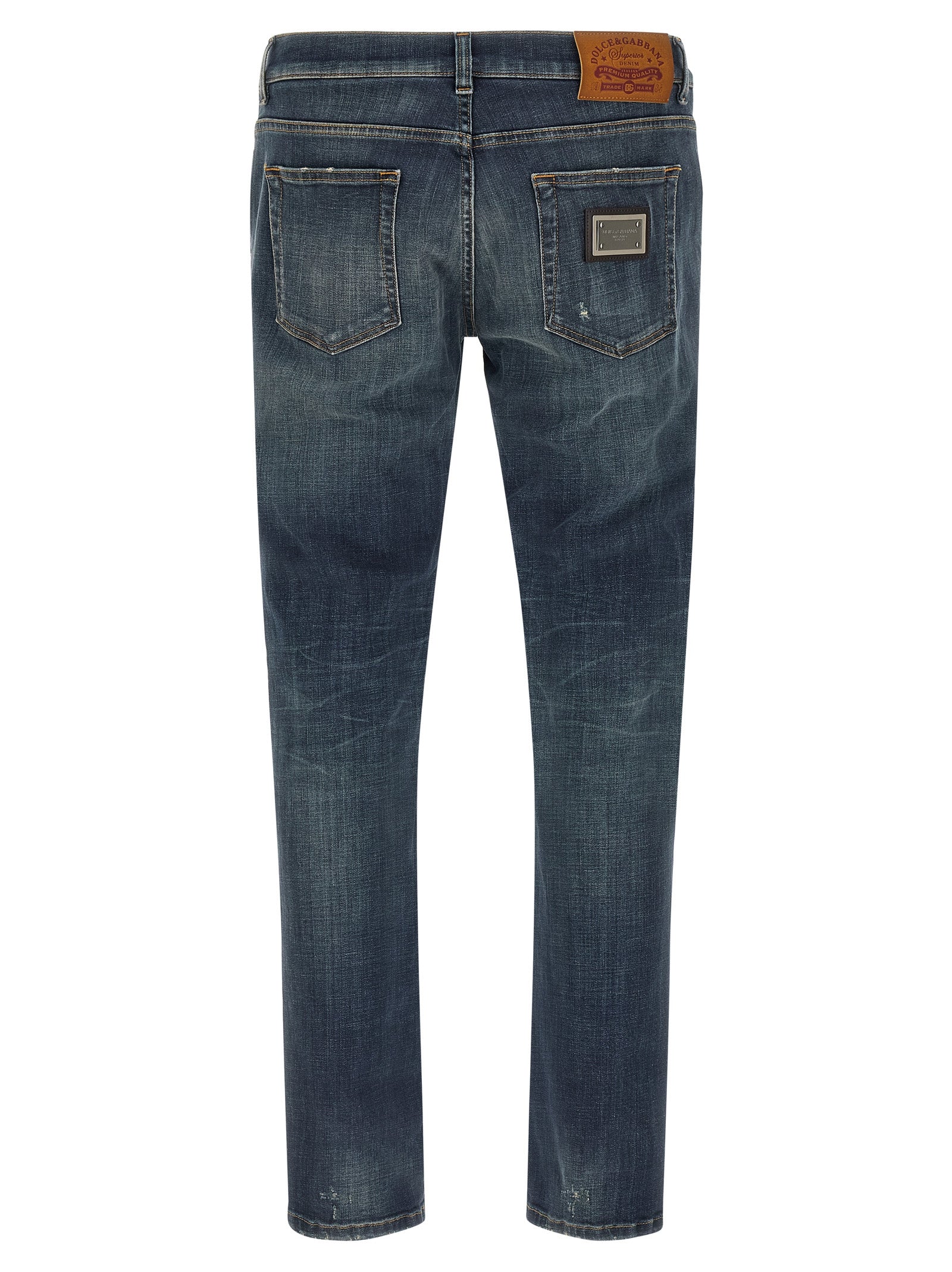 Jeans droits en coton bleu Dolce & Gabbana, style classique, visible avec poches et couture nette.