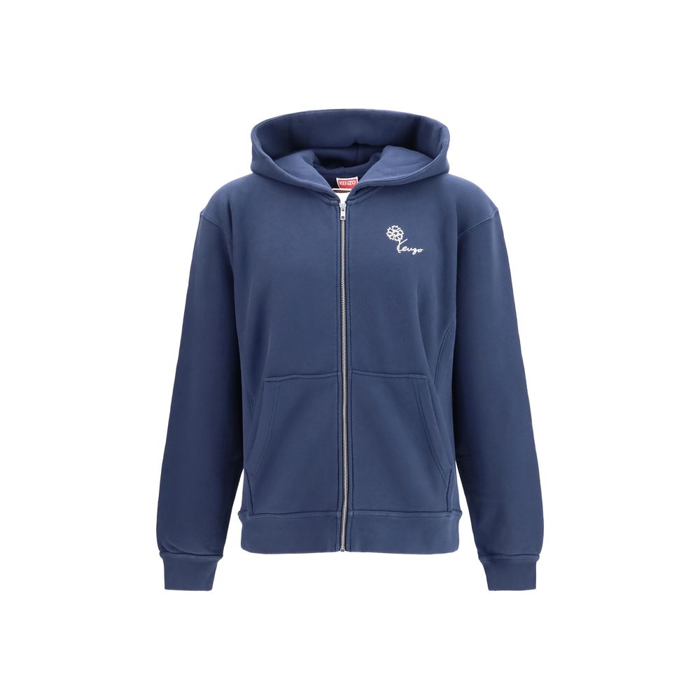 Sweatshirt en coton bleu de la marque Kenzo, vue de face, avec logo discret sur la poitrine.