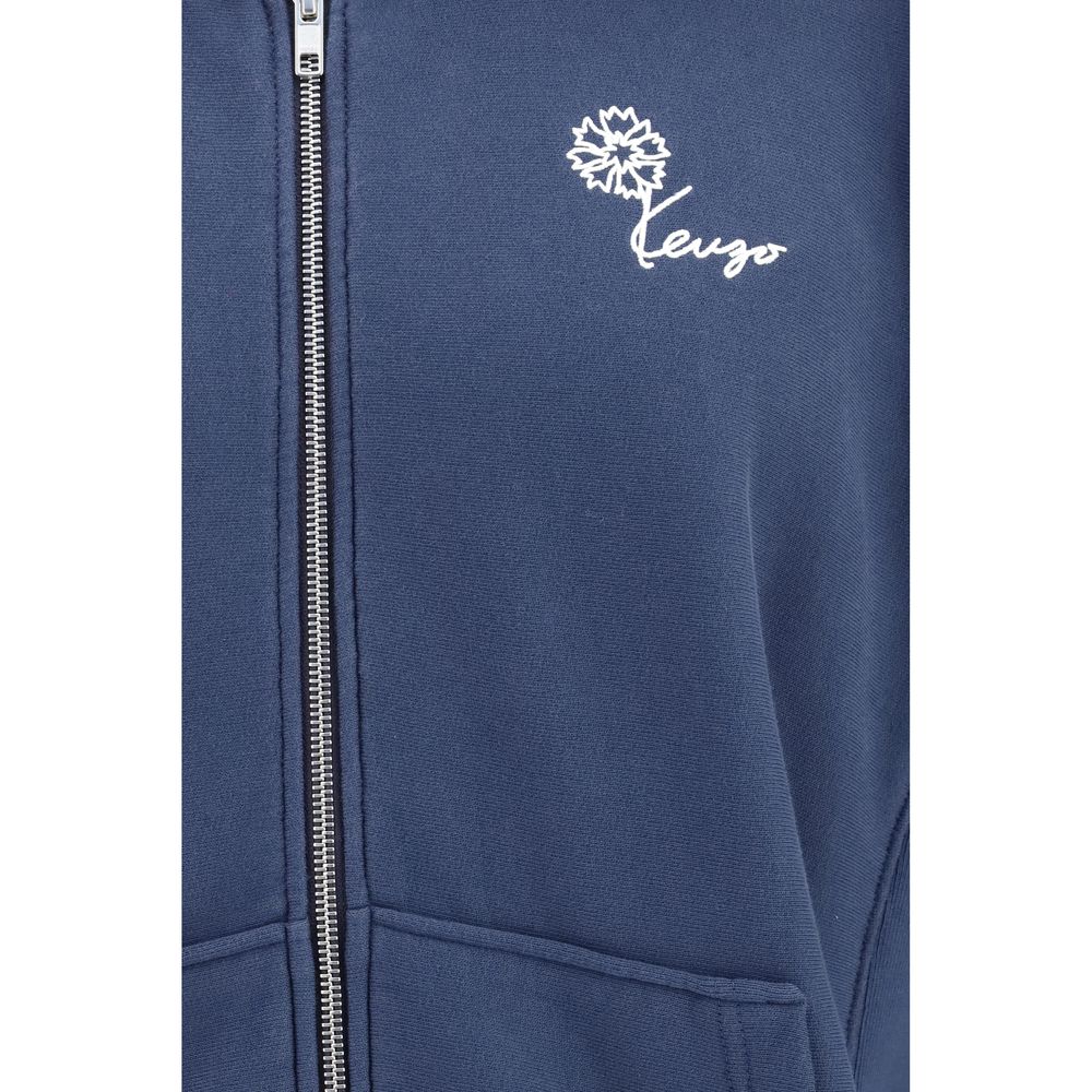 Sweatshirt en coton bleu de la marque Kenzo avec logo discret, porté sur un mannequin.