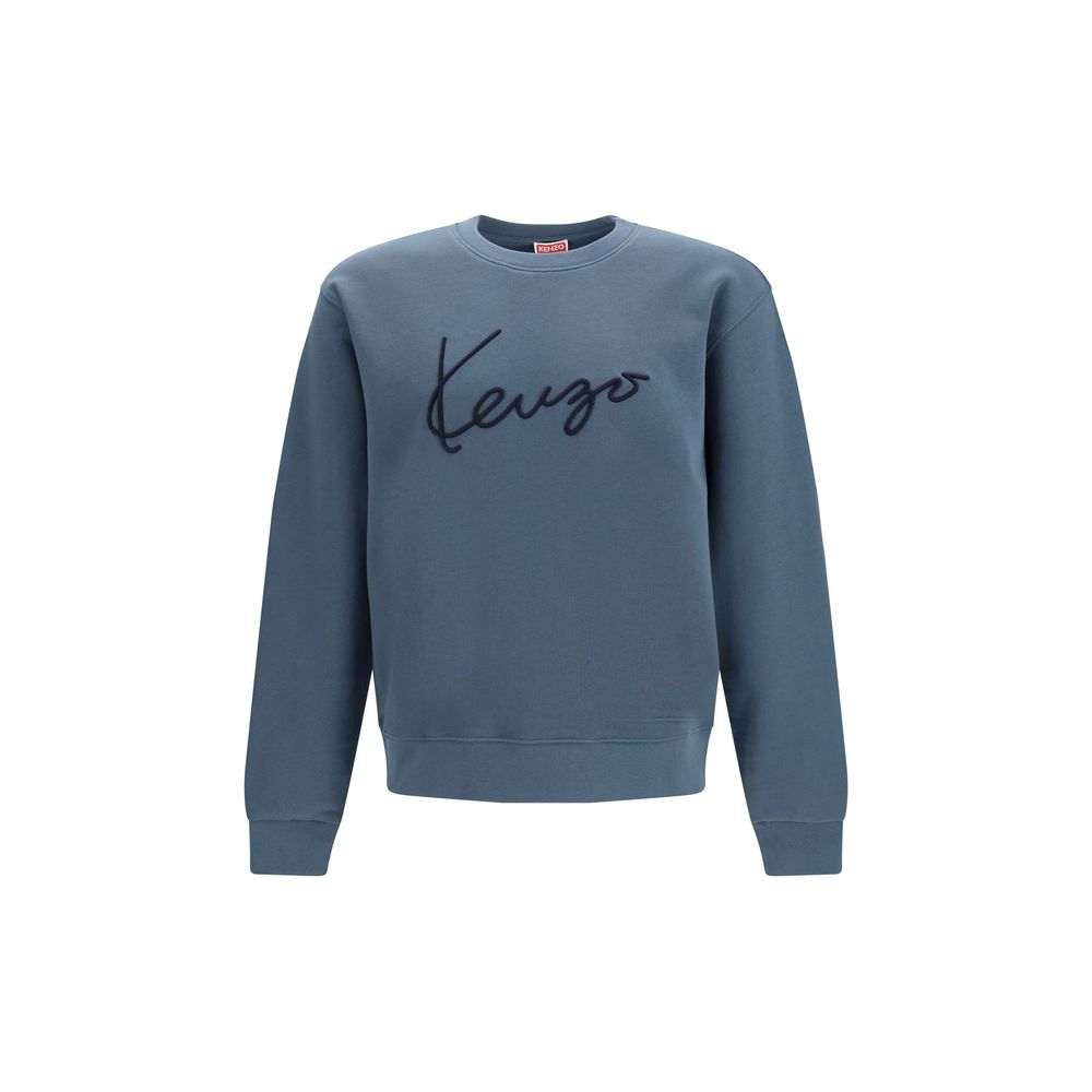Sweat-shirt en coton bleu de la marque Kenzo avec logo visible, porté sur un mannequin, mode décontractée.