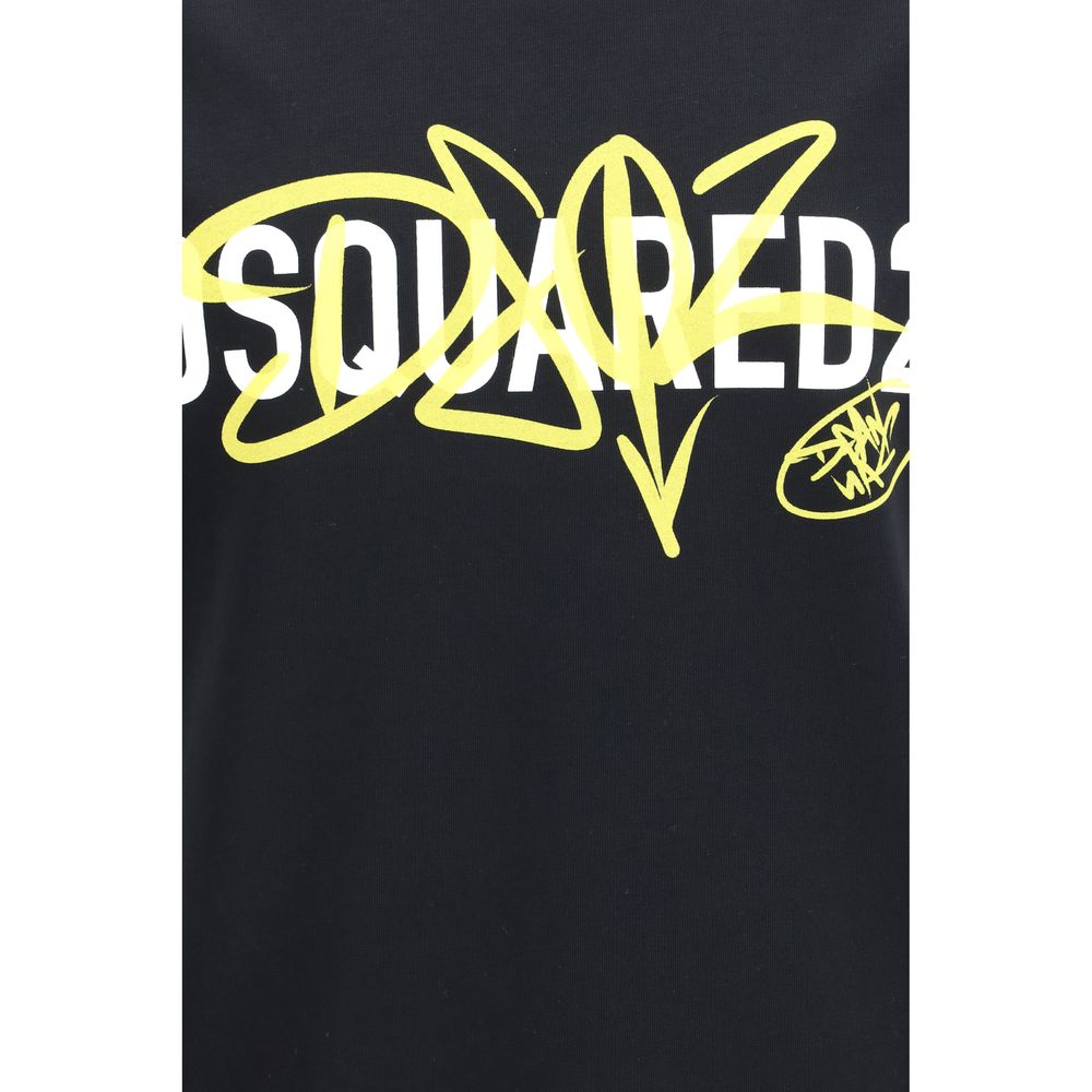 T-shirt en coton noir de la marque Dsquared², coupe classique, visible sur un mannequin.