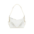 Sac à bandoulière en cuir blanc Givenchy, mode élégante avec détails sophistiqués, vue de face sur le sac.