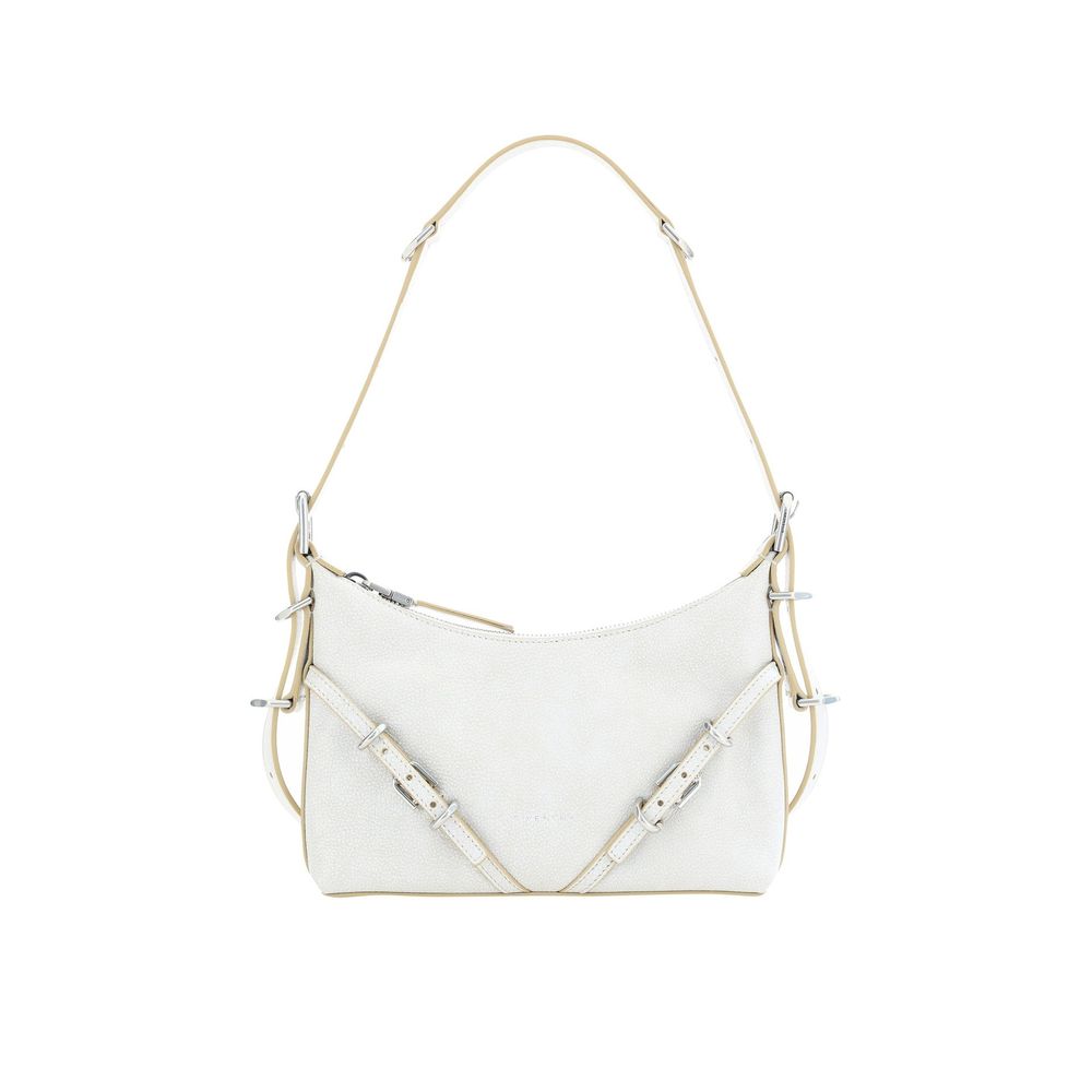 Sac à bandoulière en cuir blanc Givenchy, mode élégante avec détails sophistiqués, vue de face sur le sac.