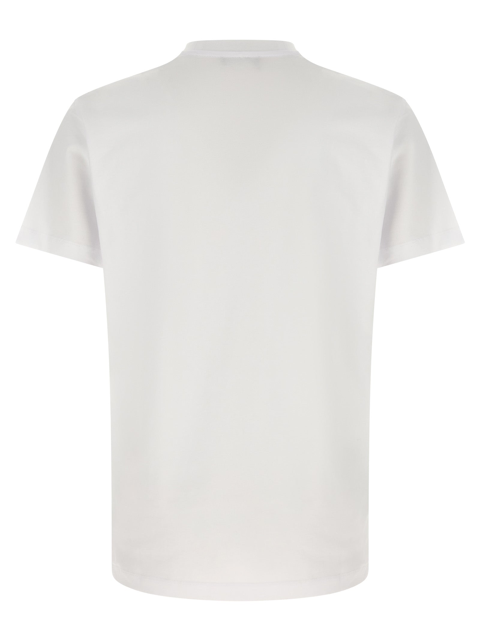 T-shirt blanc en coton de la marque Versace, coupe classique et logo visible sur le devant.