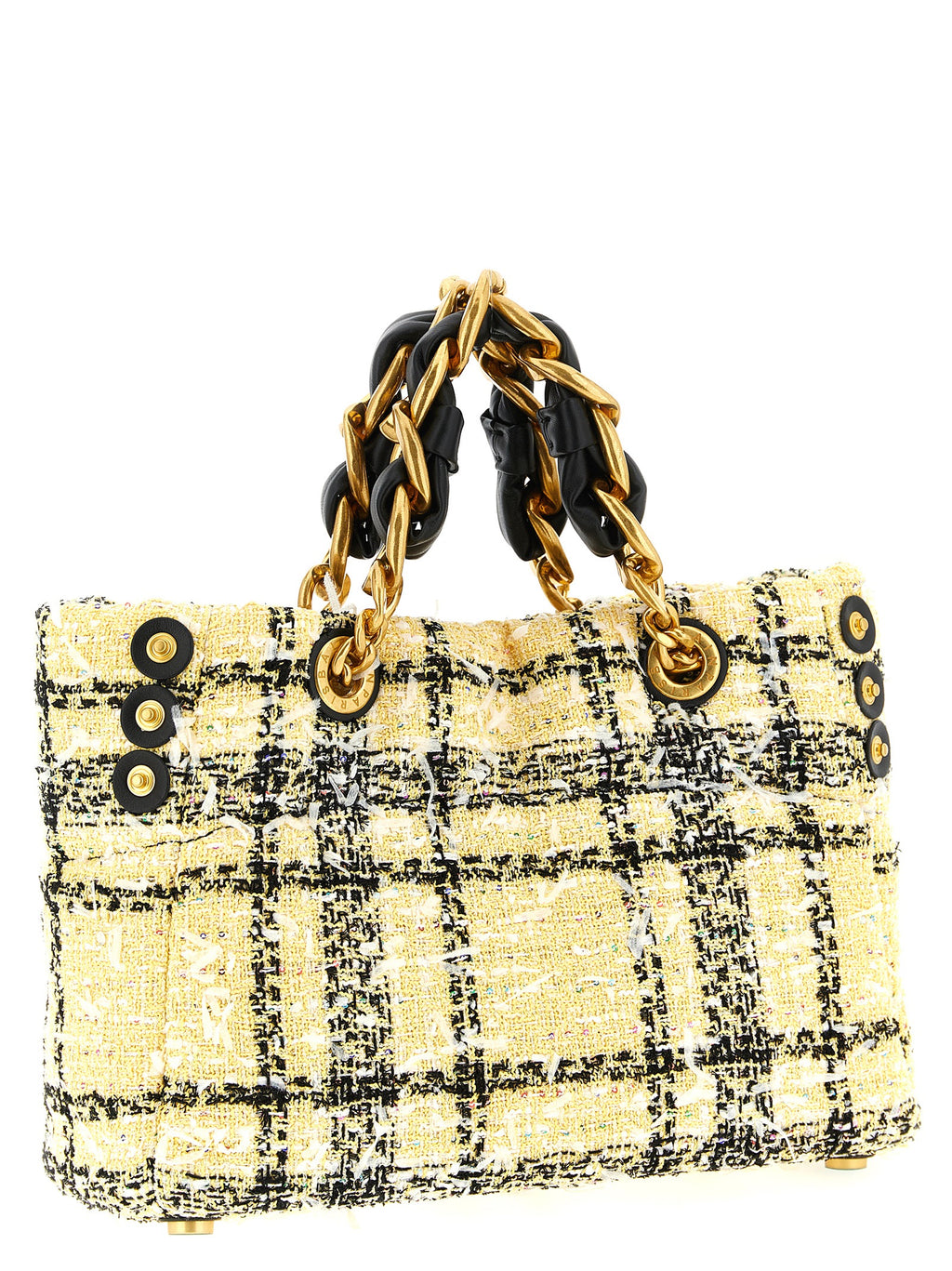 Sac fourre-tout en polyester multicolore de Balmain, avec logo emblématique et design tendance, visible en gros plan.