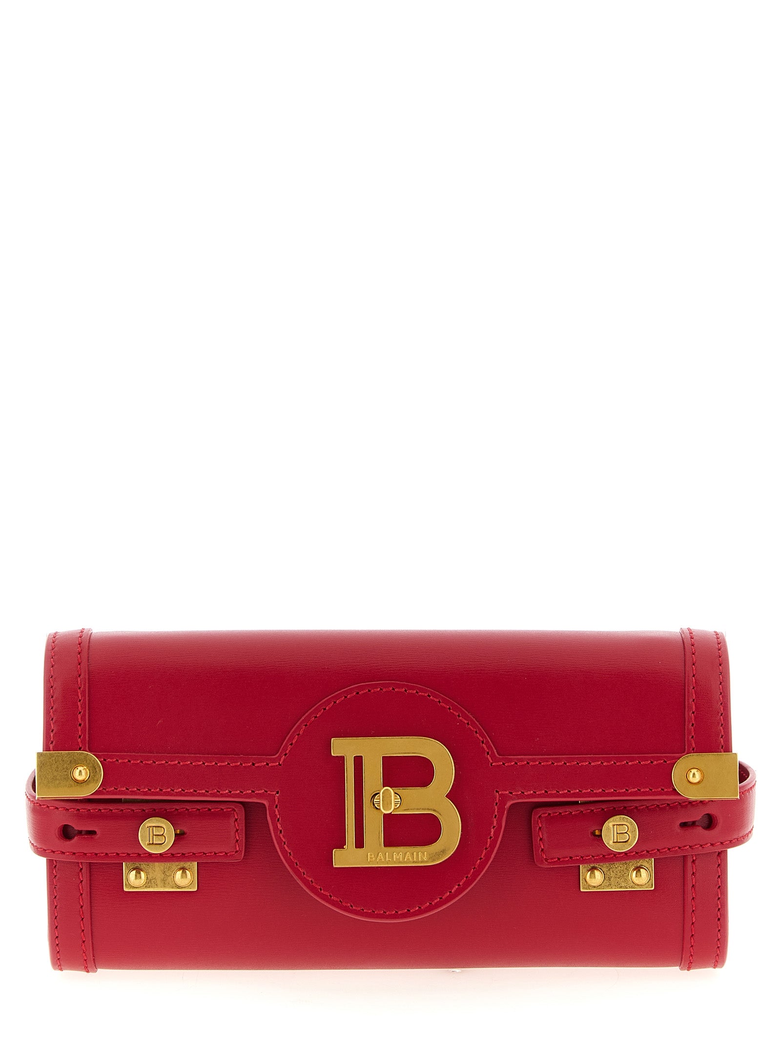 Sac clutch en cuir de veau fuchsia Balmain, élégant et structuré, avec détails sophistiqués pour une touche de luxe.