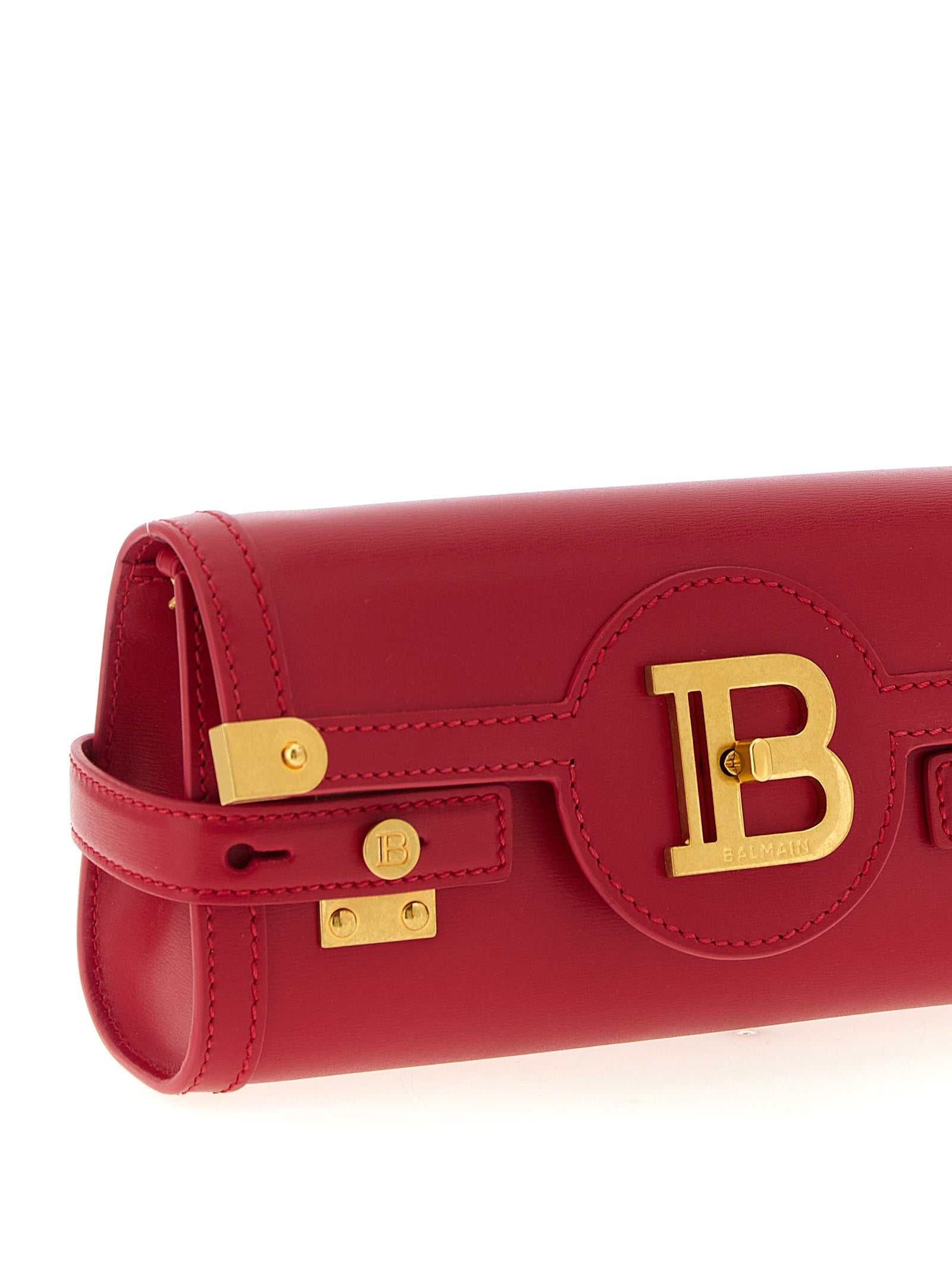 Pochette en cuir de veau fuchsia Balmain, sac clutch élégant avec finition raffinée et détails sophistiqués.