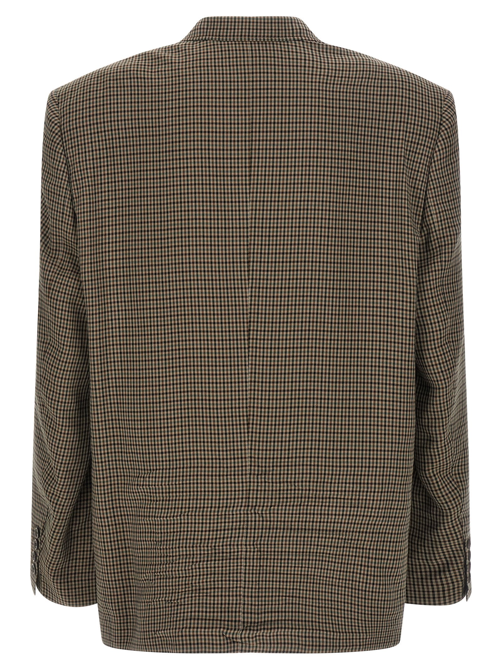 Blazer marron en lyocell de Balenciaga, coupe élégante et tissu léger, porté sur un mannequin.