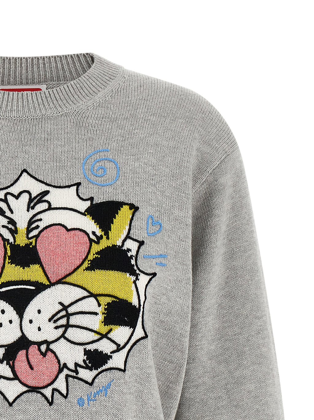 Cardigan en laine gris de la marque Kenzo, coupe classique et texture douce, porté sur un mannequin.