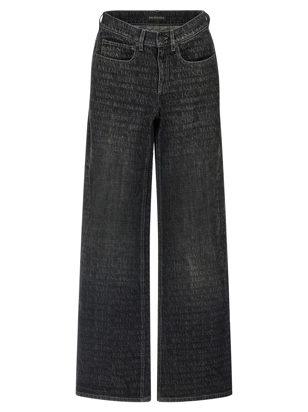 Jeans évasés en coton noir de Balenciaga, style décontracté avec coupe flare, visibles en image.
